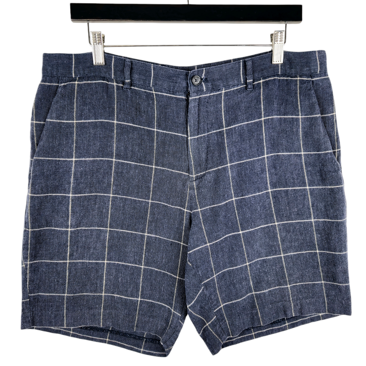 Michael Kors Blue Checkered Cotton Linen Chino Shorts W35