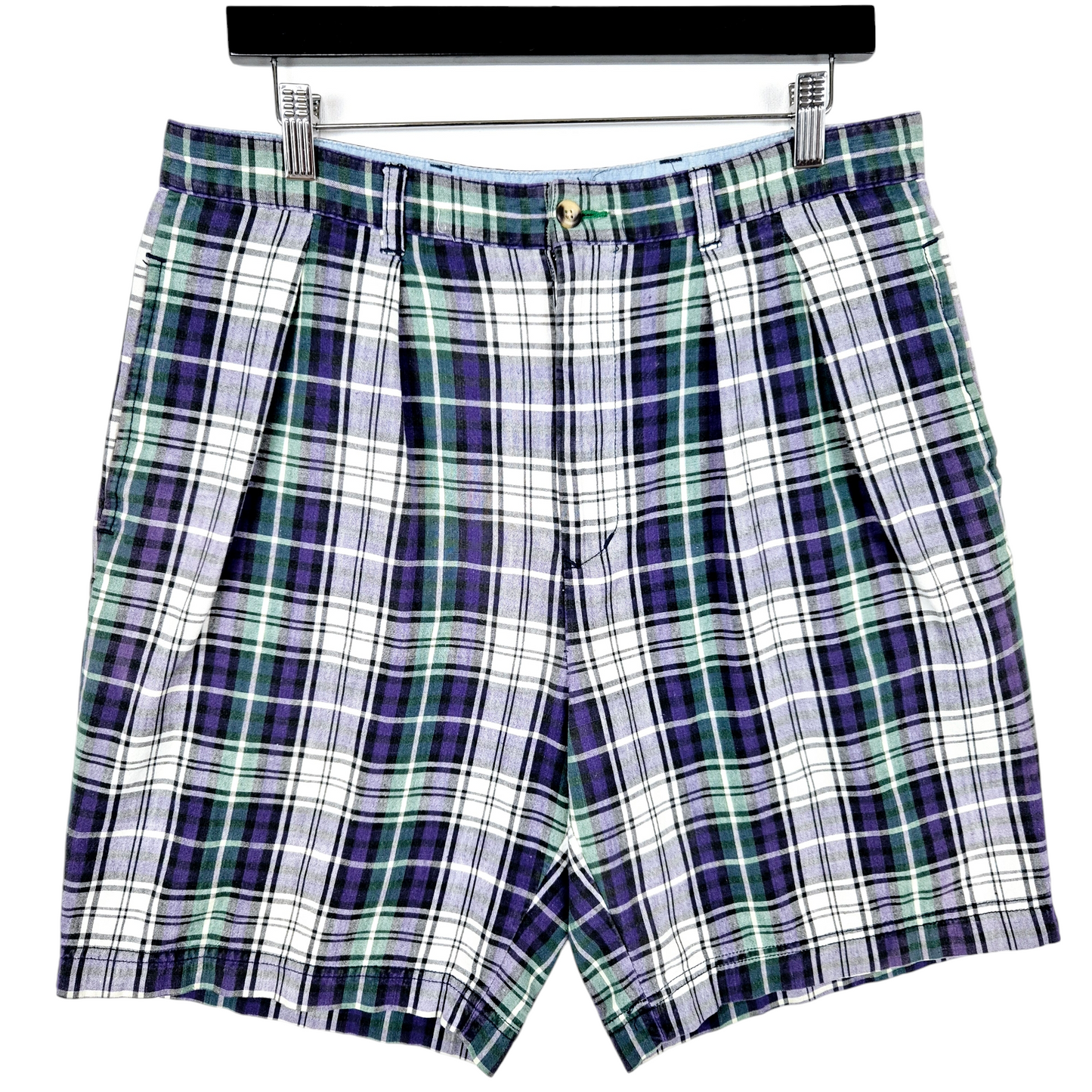 Vintage Tommy Hilfiger 90's Purple Green & Grey Checkered Chino Shorts W33