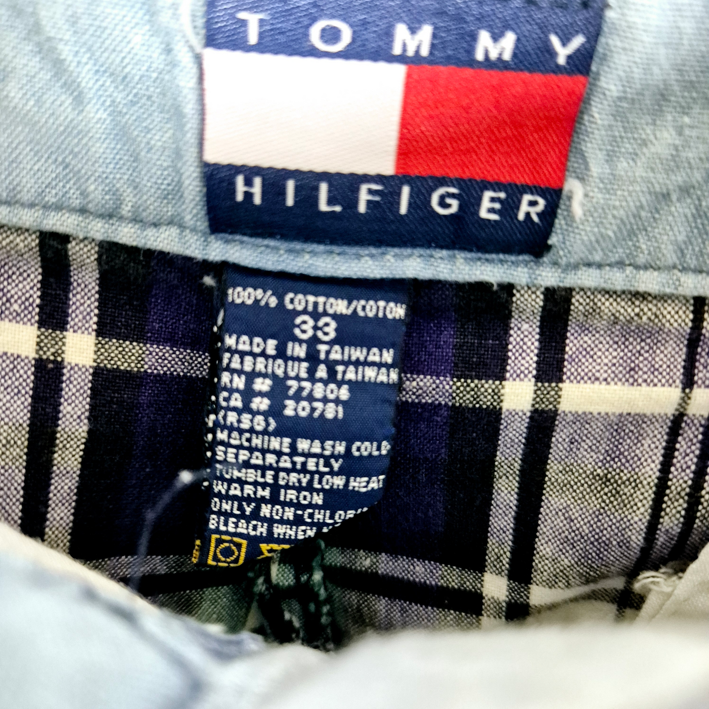 Vintage Tommy Hilfiger 90's Purple Green & Grey Checkered Chino Shorts W33