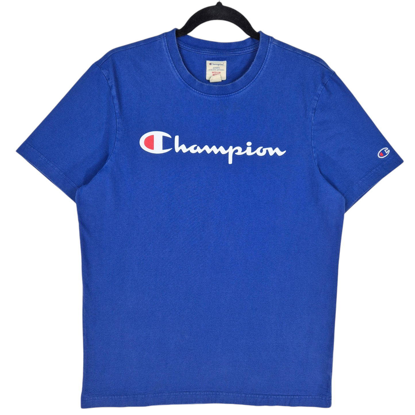 Champion Blue Chest Script Cotton Tee Shirt Size M