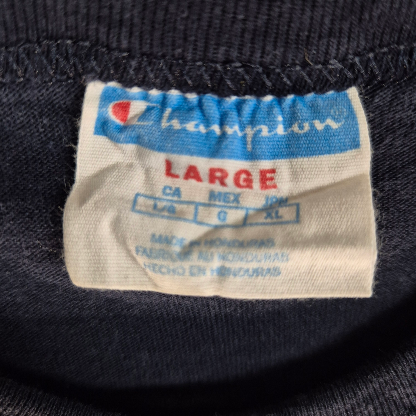 Vintage Champion 2000's Dark Blue Embroidered Cotton Tee Shirt Size L