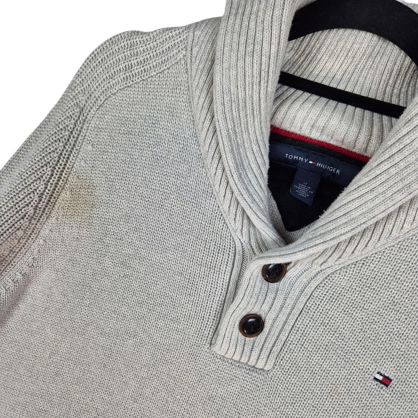 Tommy Hilfiger Light Grey Quarter Button Knit Sweater Size M