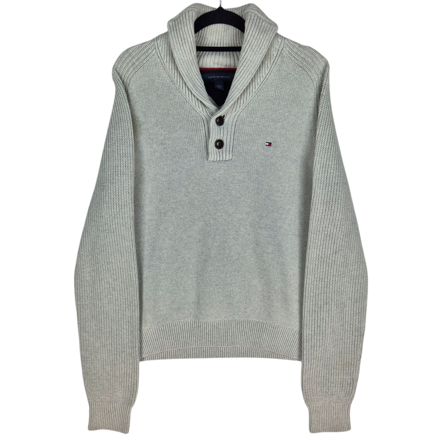 Tommy Hilfiger Light Grey Quarter Button Knit Sweater Size M