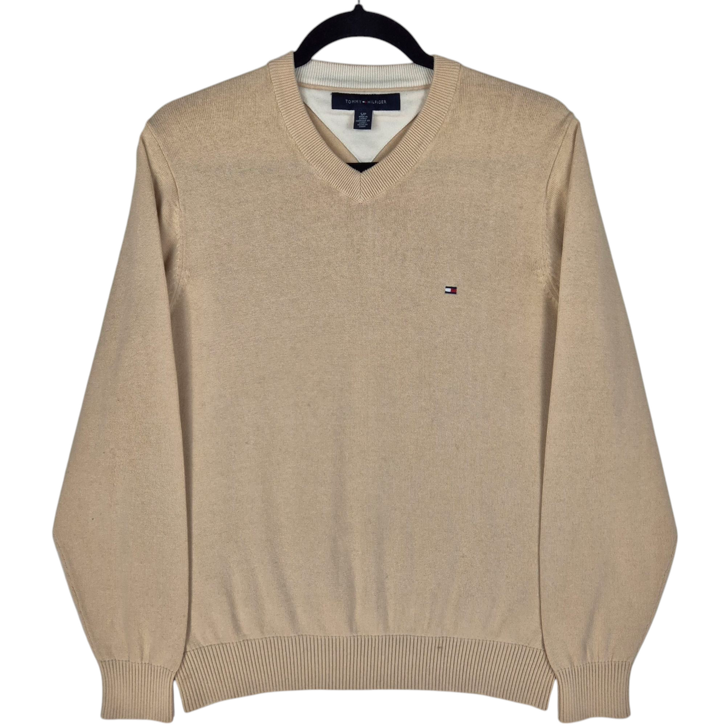 Tommy Hilfiger Cream Brown V Neck Knit Sweater Size S