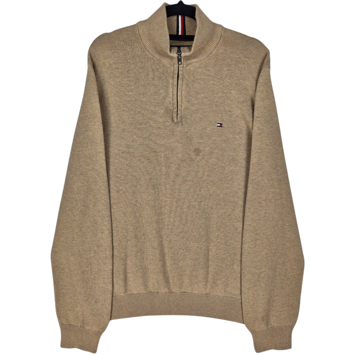 Tommy Hilfiger Light Brown Quarter Zip Knit Sweater Size L
