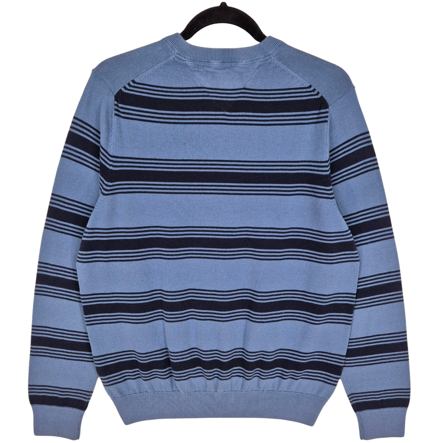 Tommy Hilfiger Steel Blue Striped V Neck Knit Sweater Size M
