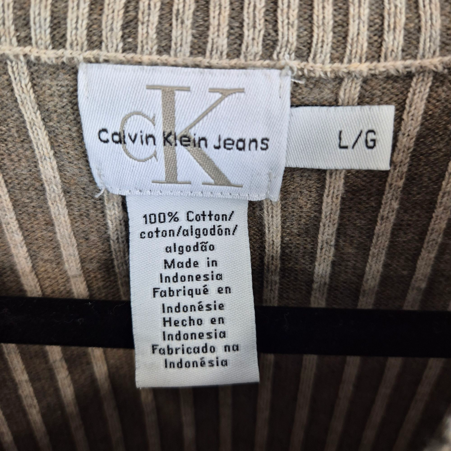 Vintage Calvin Klein 90's Oat Brown Crewneck Cable Knit Sweater Size L