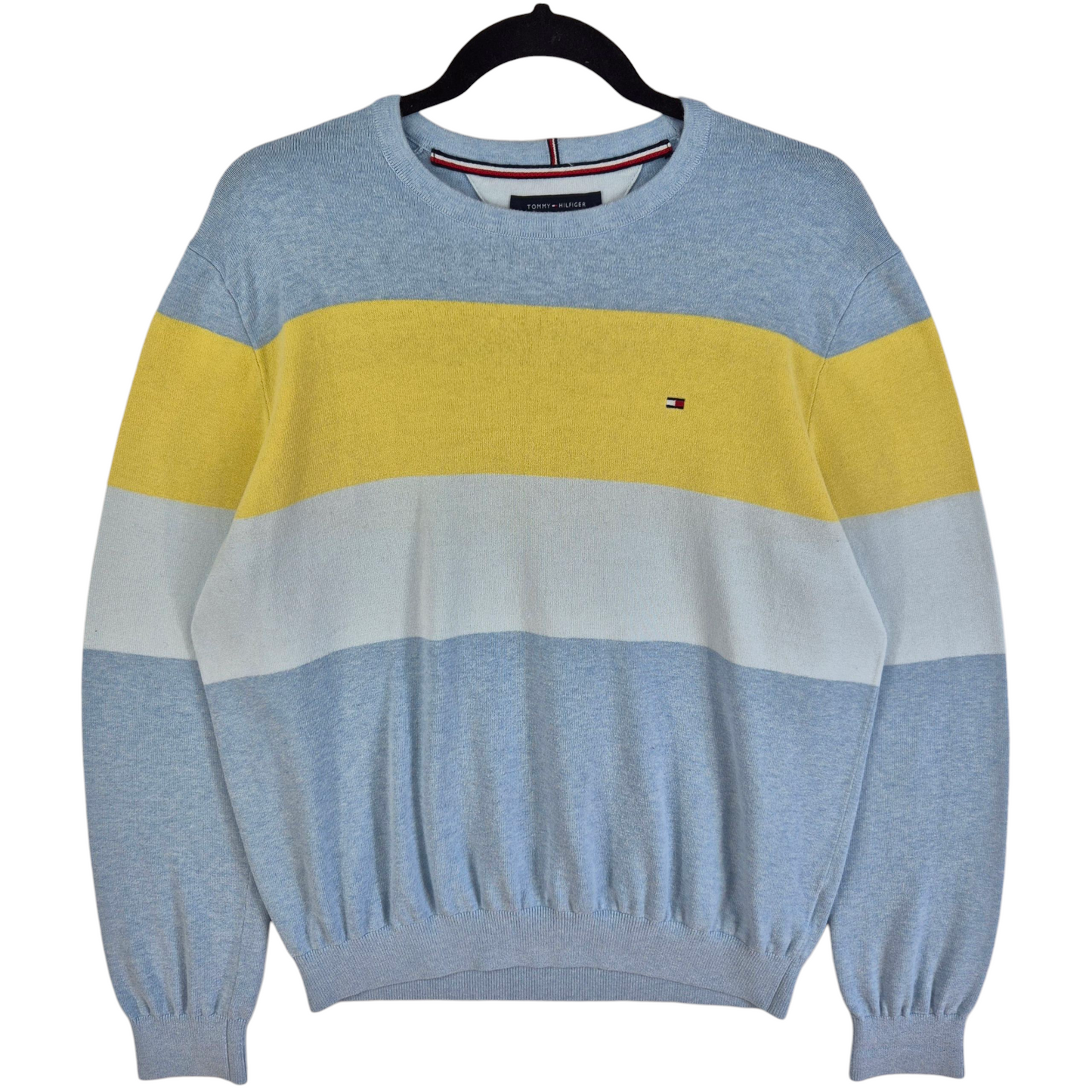 Tommy Hilfiger Blue & Yellow Striped Crewneck Knit Sweater Size L