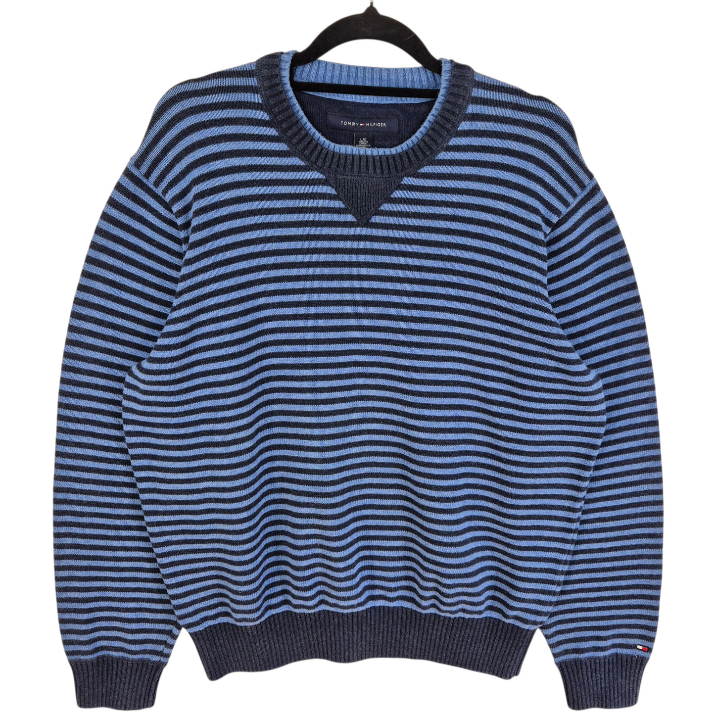 Tommy Hilfiger Blue Striped Crewneck Knit Sweater Size L