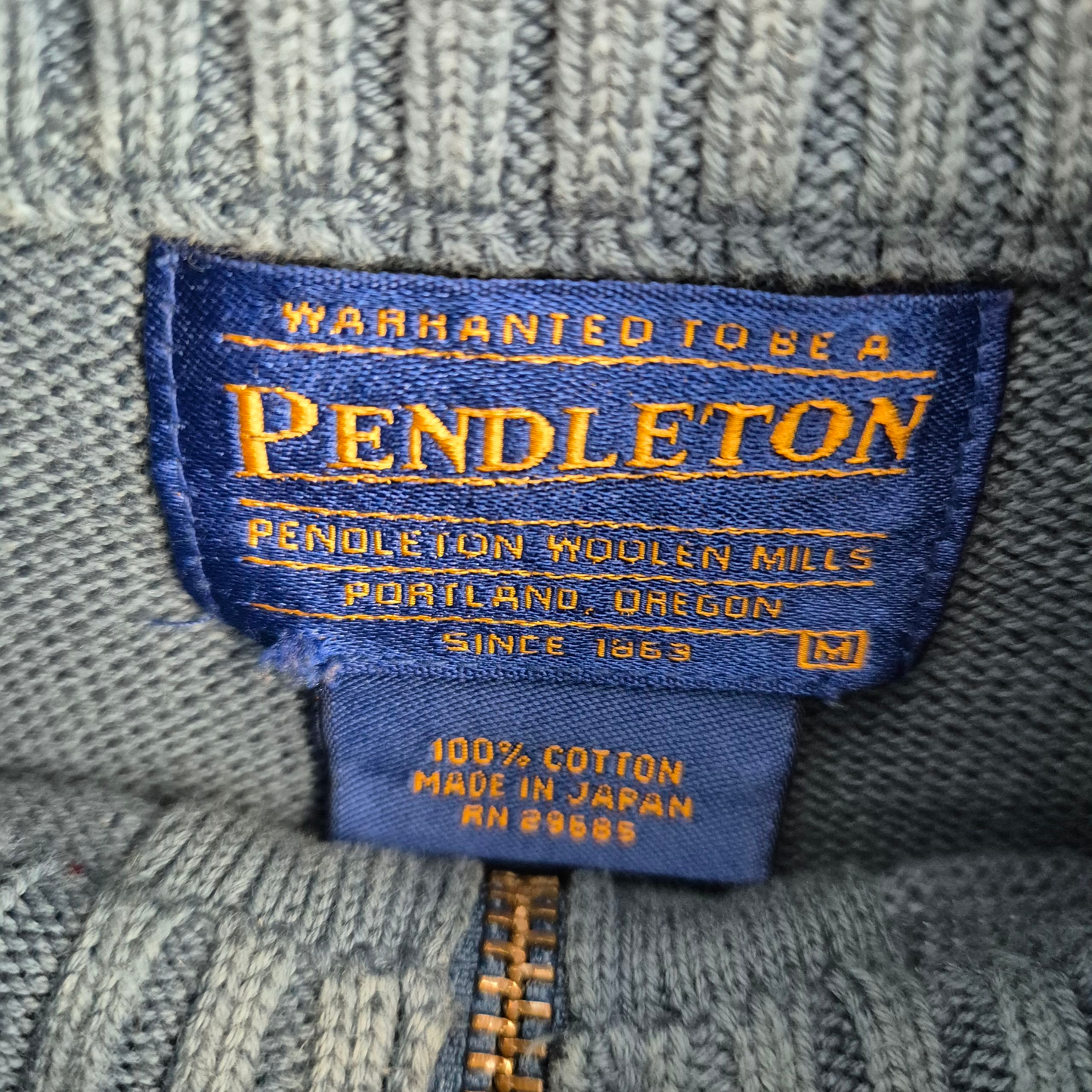 Pendleton Steel Blue Quarter Zip Japan Knit Sweater Size M