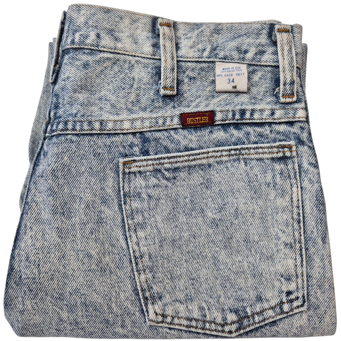 Vintage Rustler Jeans 80's Acid Blue USA Made Denim Bottoms W33