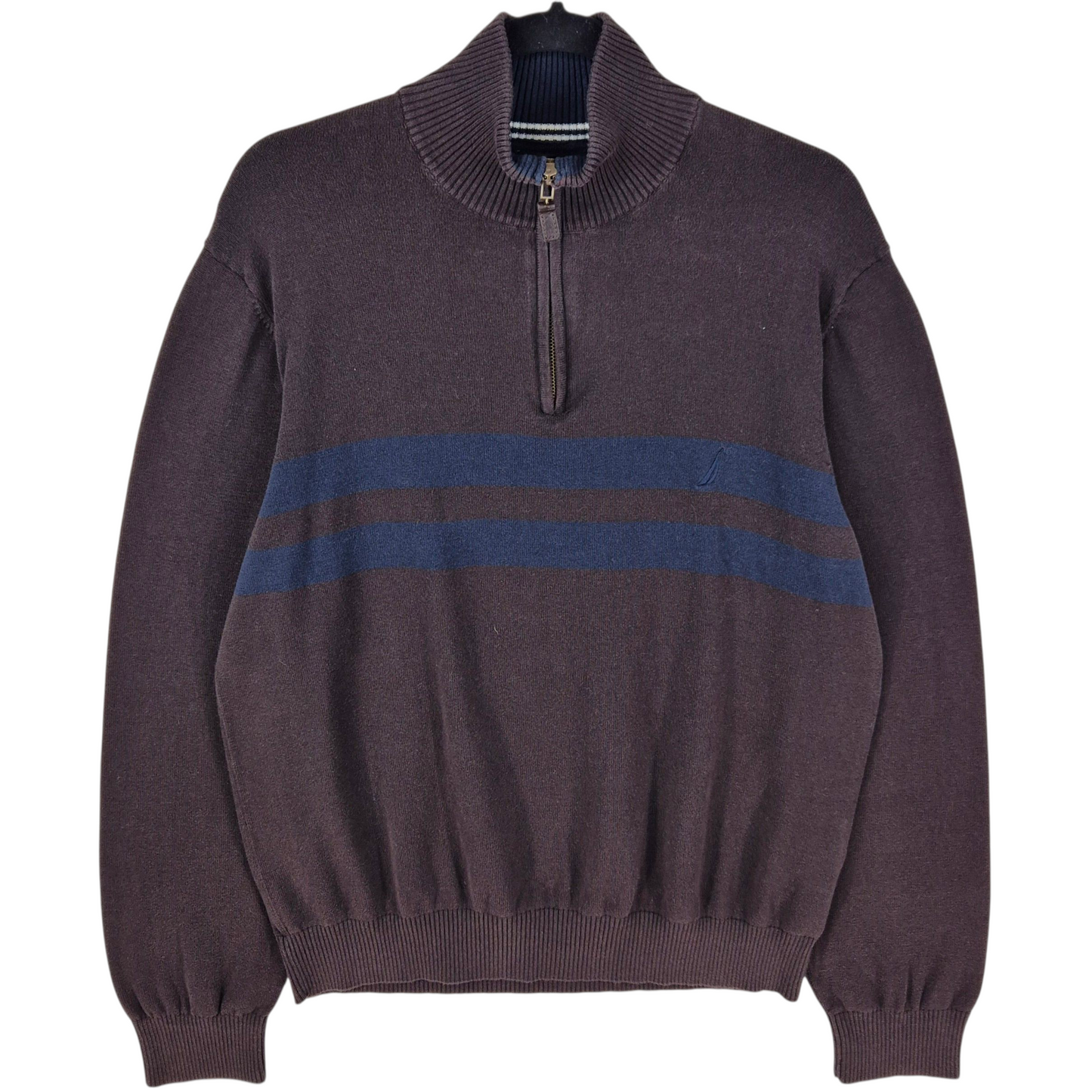 Nautica Brown Quarter Zip Knit Sweater Size XL