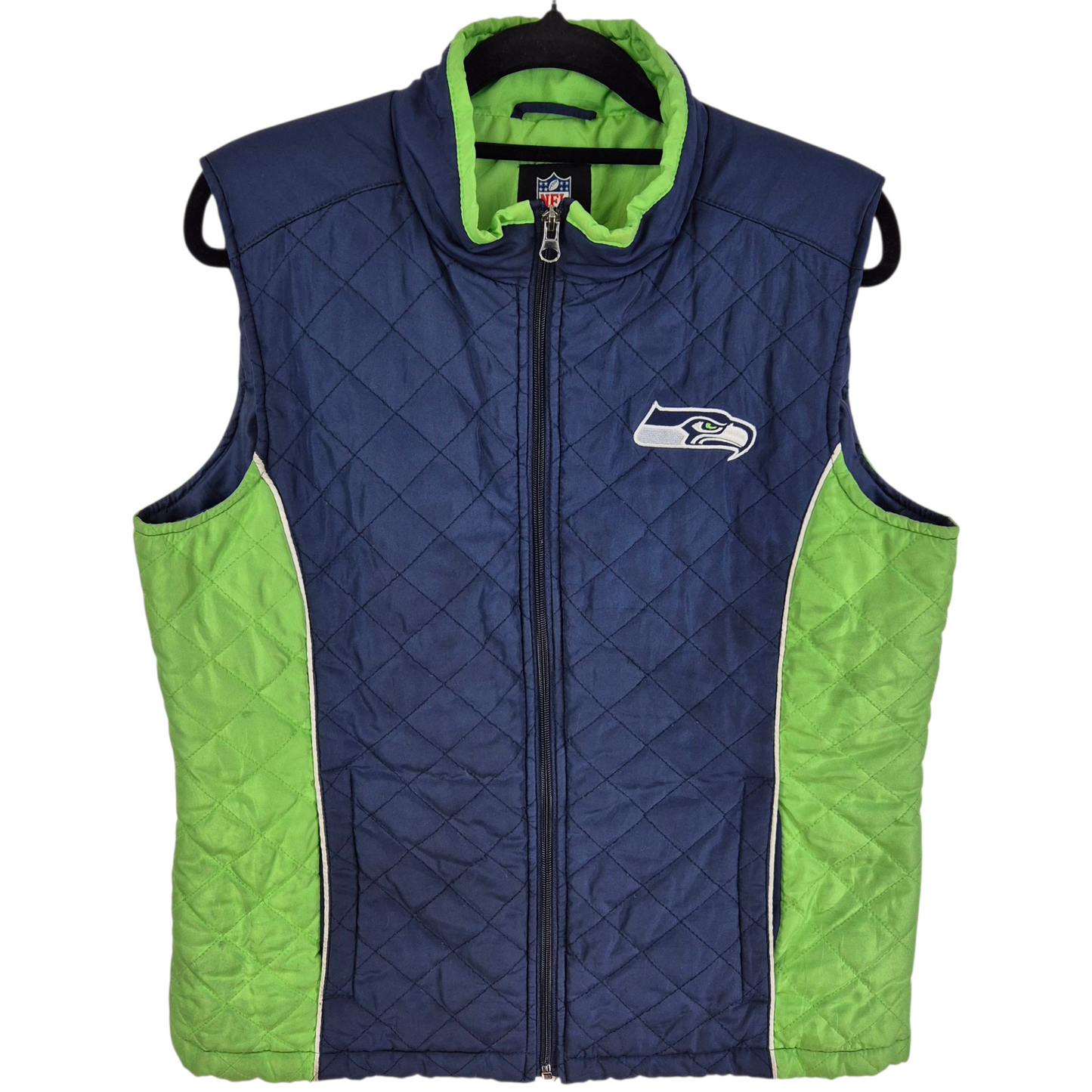 NFL Team Apparel Womens Seattle Seahawks Dark Blue Padded Gilet Vest Size M