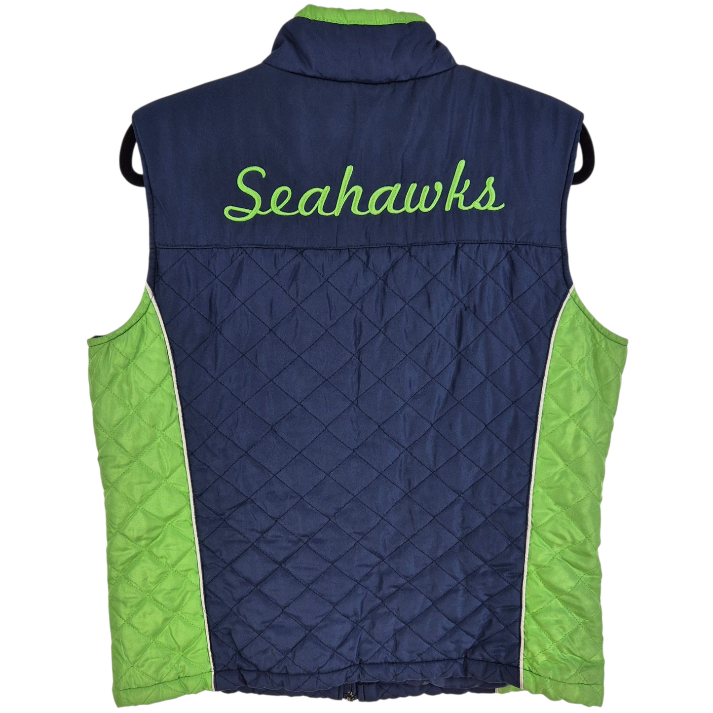 NFL Team Apparel Womens Seattle Seahawks Dark Blue Padded Gilet Vest Size M