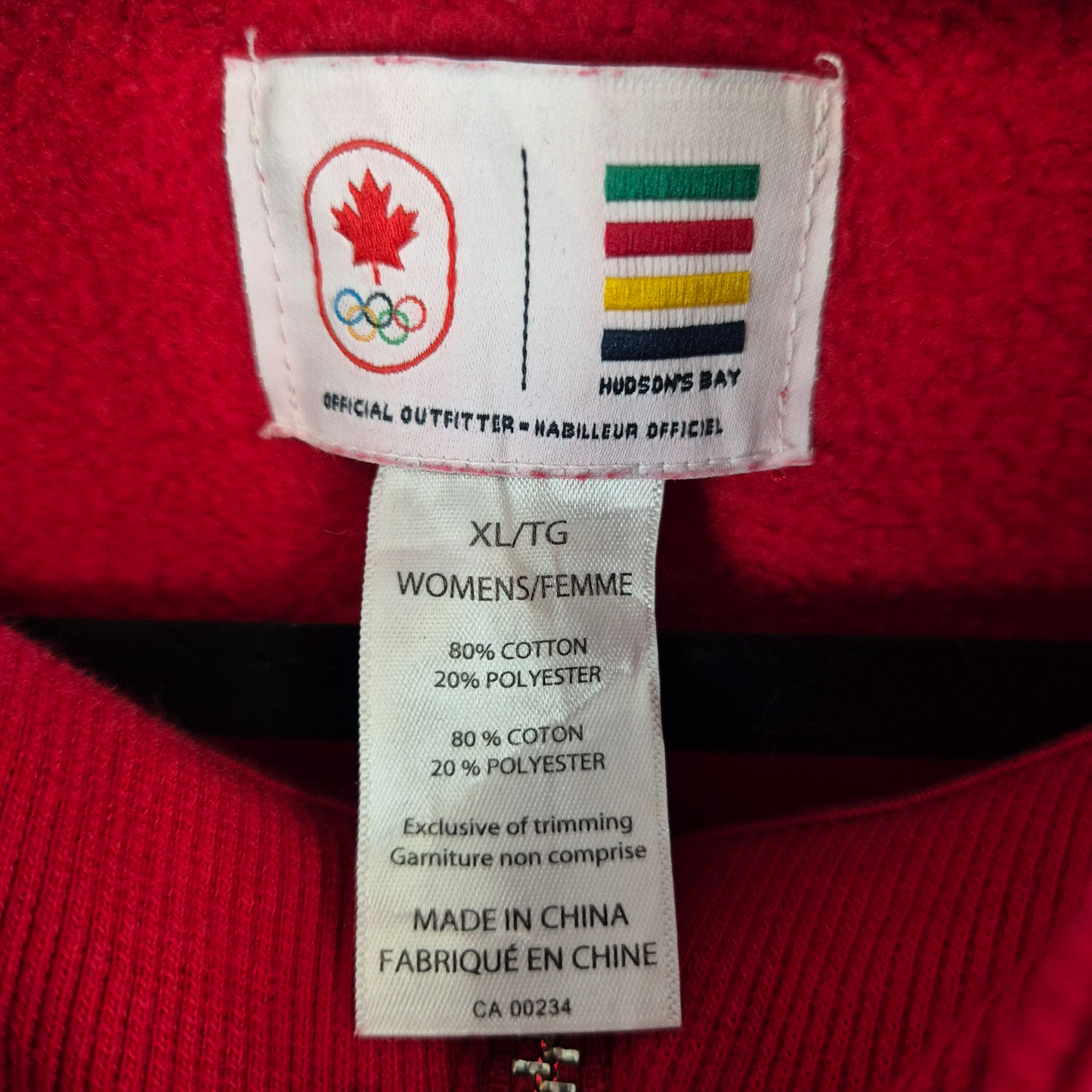 2014 Canada Olympic Team Womens Red Zip Sweater Size XL