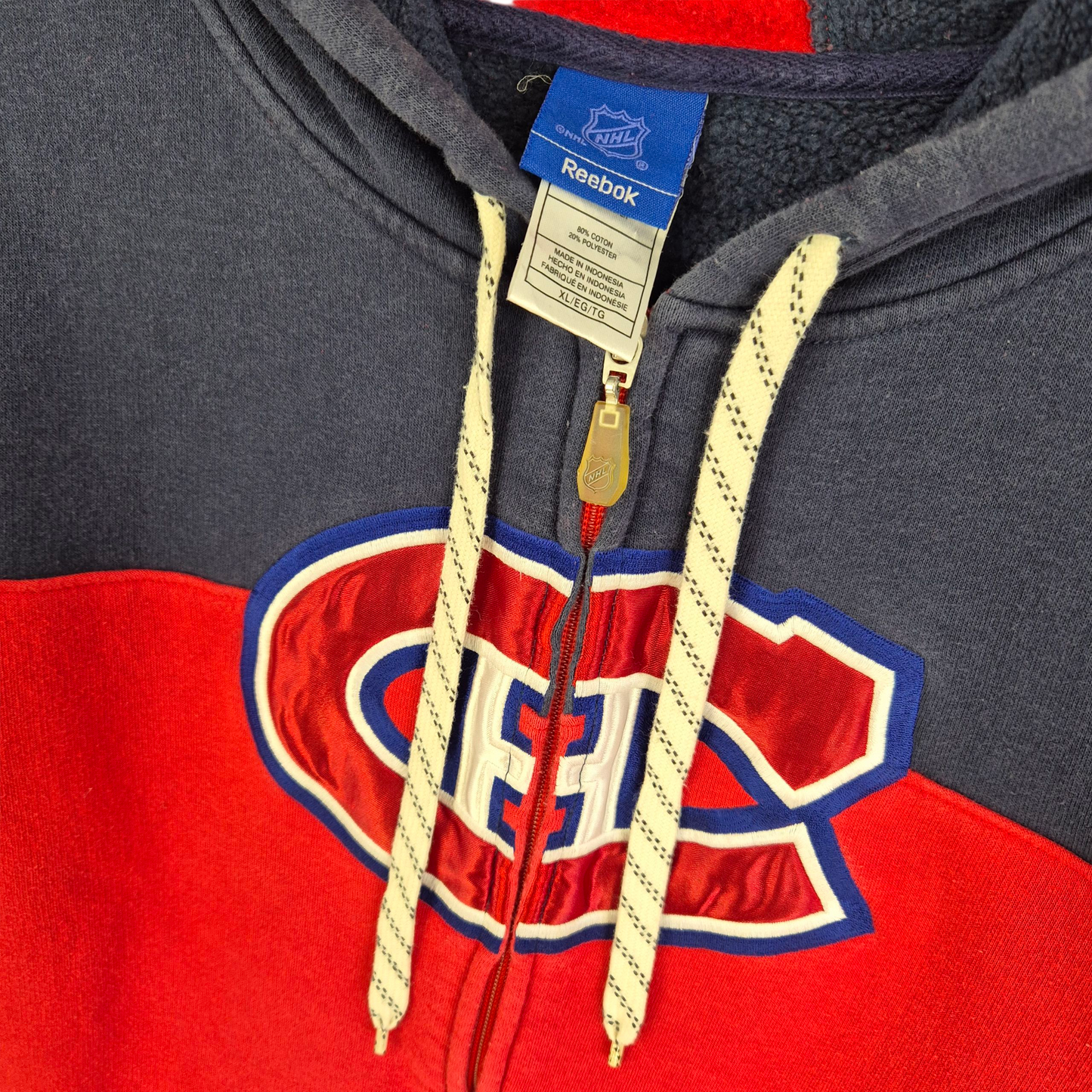 Vintage Reebok NHL Montreal Canadiens Red & Blue Zip Hoodie Size M
