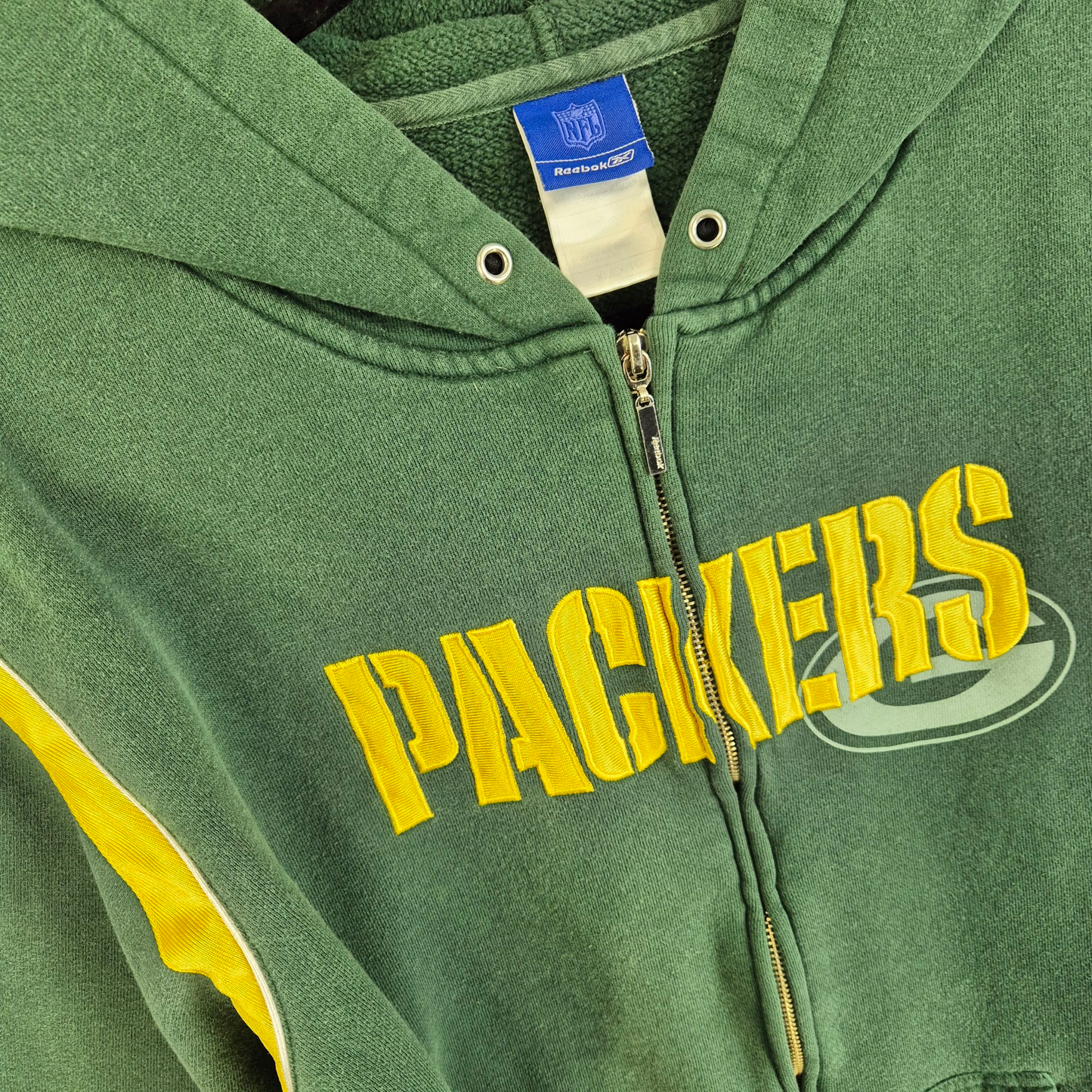 Vintage Reebok NFL Green Bay Packers Embroidered Zip Hoodie Size XL
