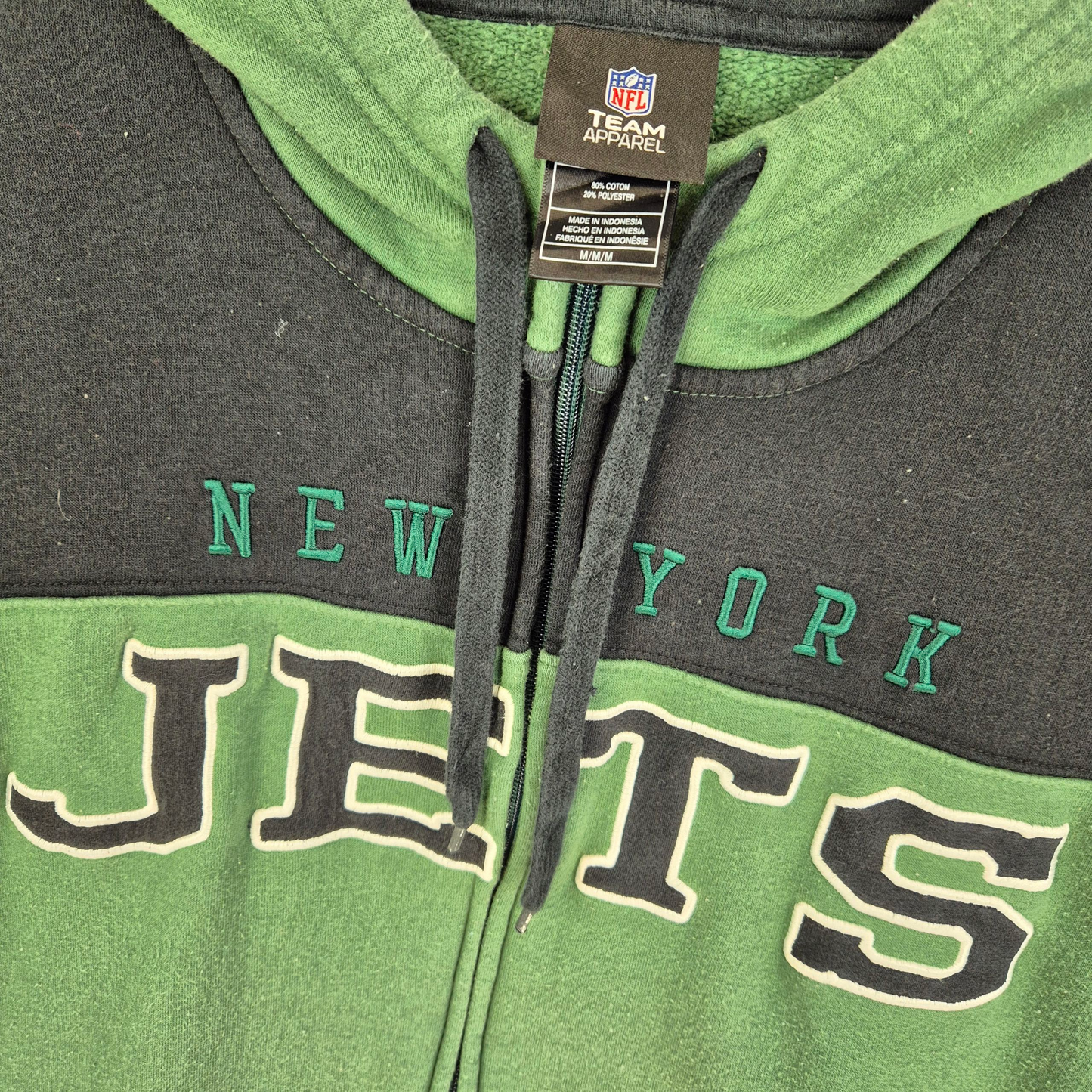 NFL Team Apparel New York Jets Black & Green Zip Hoodie Size M