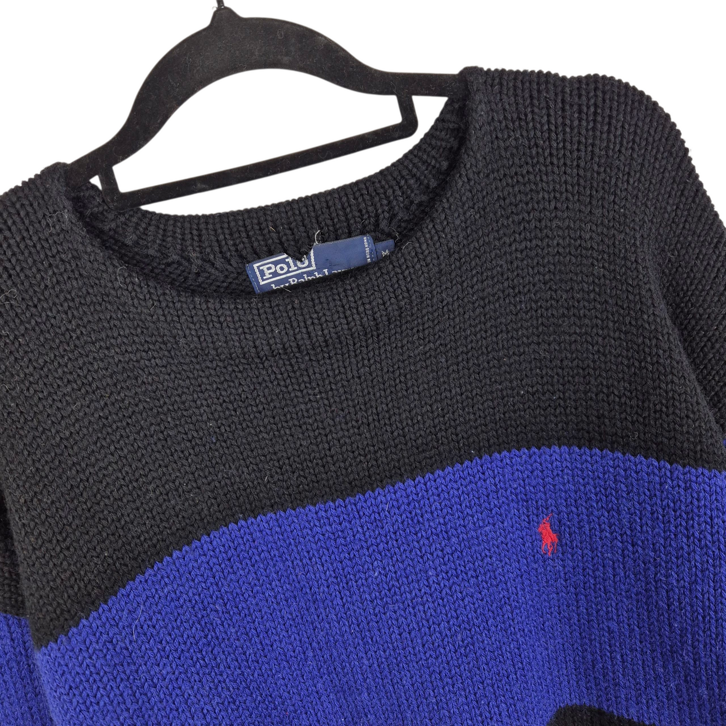 Vintage Polo Ralph Lauren 90's Black & Blue Heavy Wool Knit Sweater Size M