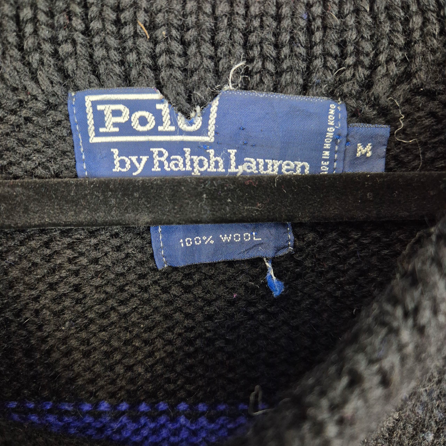 Vintage Polo Ralph Lauren 90's Black & Blue Heavy Wool Knit Sweater Size M