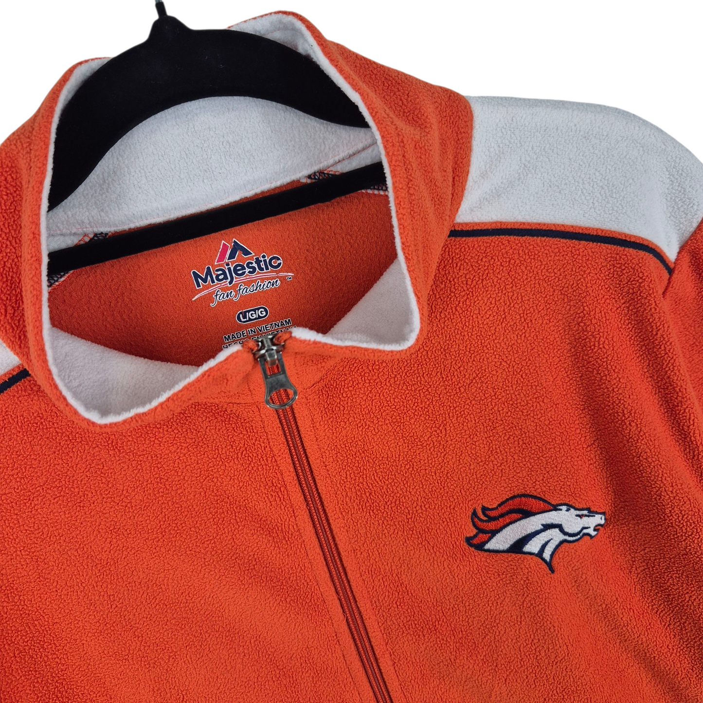 Majestic NFL Denver Broncos Orange & White Fleece Zip Jumper Size L