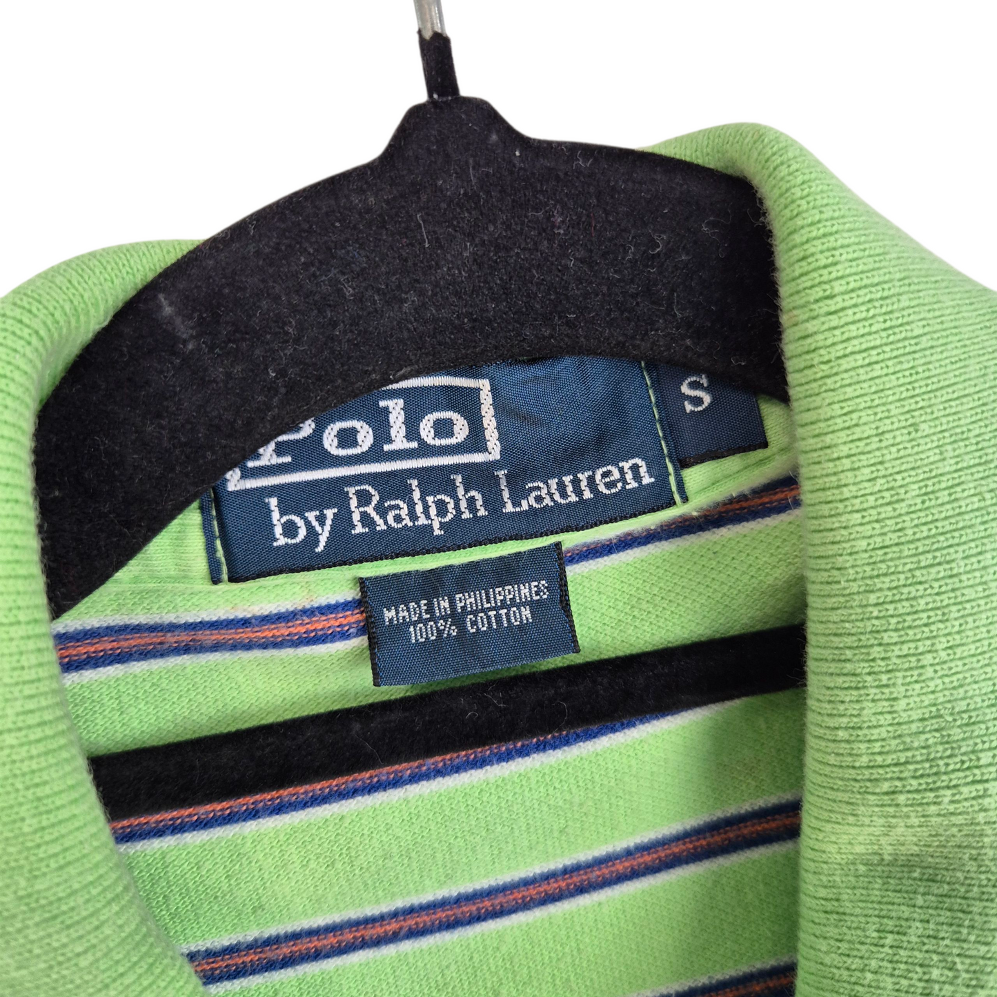Vintage Polo Ralph Lauren 90's Light Green Striped Cotton Polo Shirt Size S