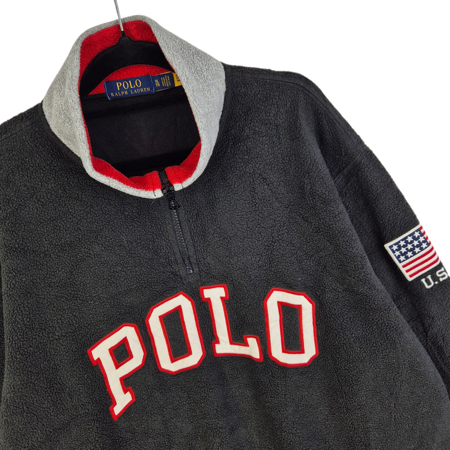 Polo Ralph Lauren Black Quarter Zip Fleece Jumper Size XL