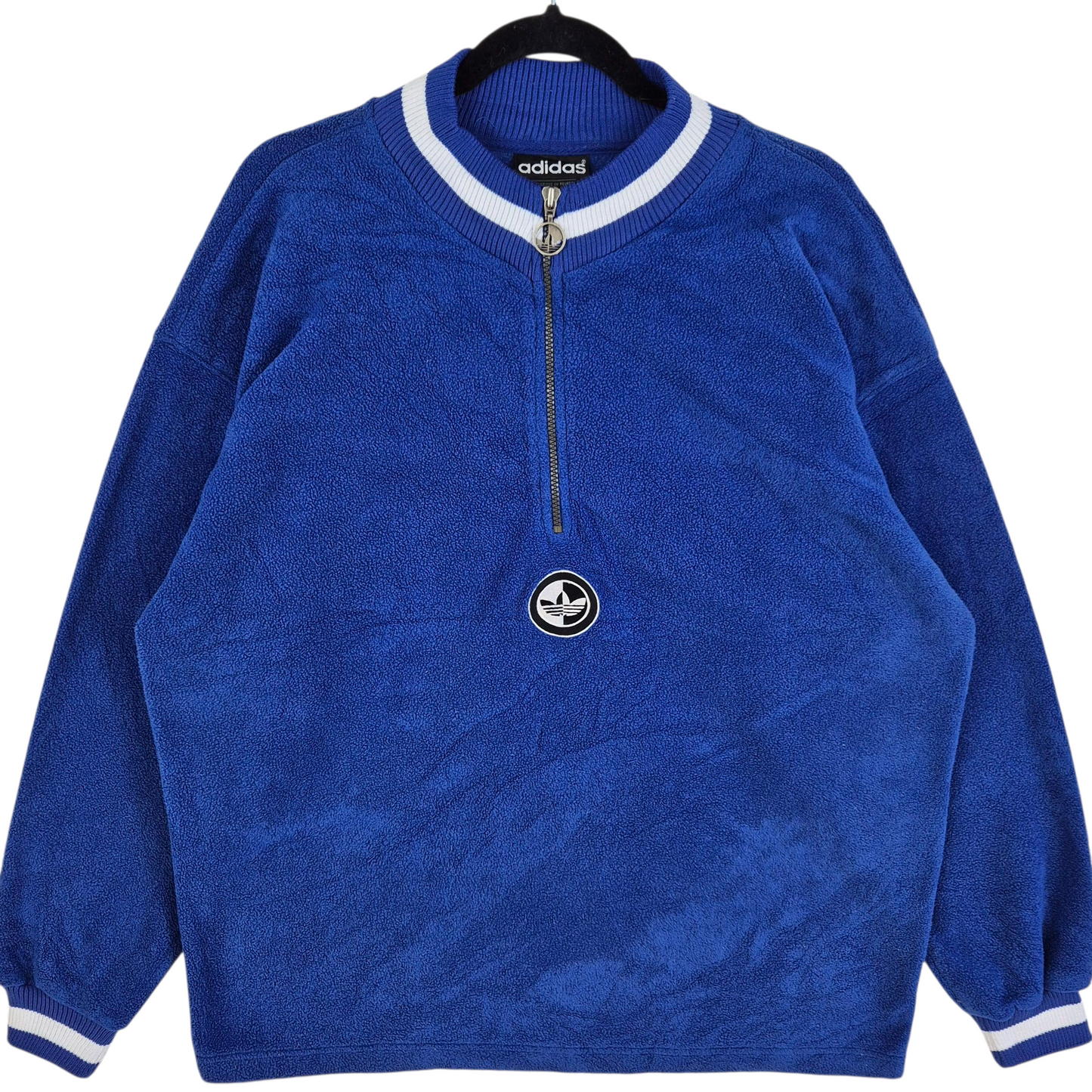 Vintage Adidas 80's Blue Quarter Zip Fleece Jumper Size L