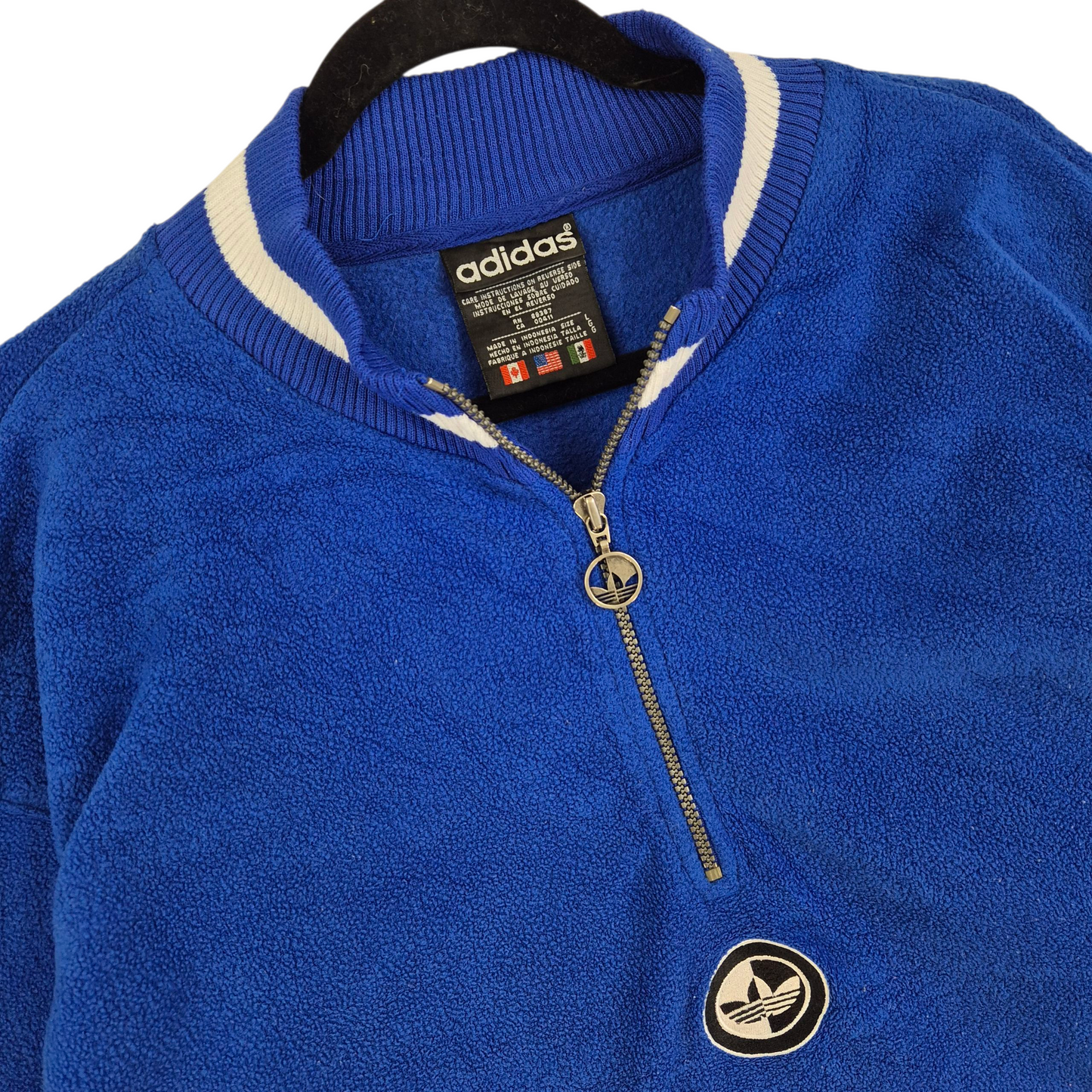 Vintage Adidas 80's Blue Quarter Zip Fleece Jumper Size L