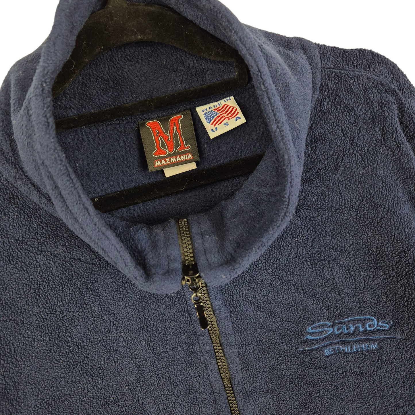 Vintage Bethlehem Sands 90's Dark Blue USA Made Fleece Zip Jumper Size XL