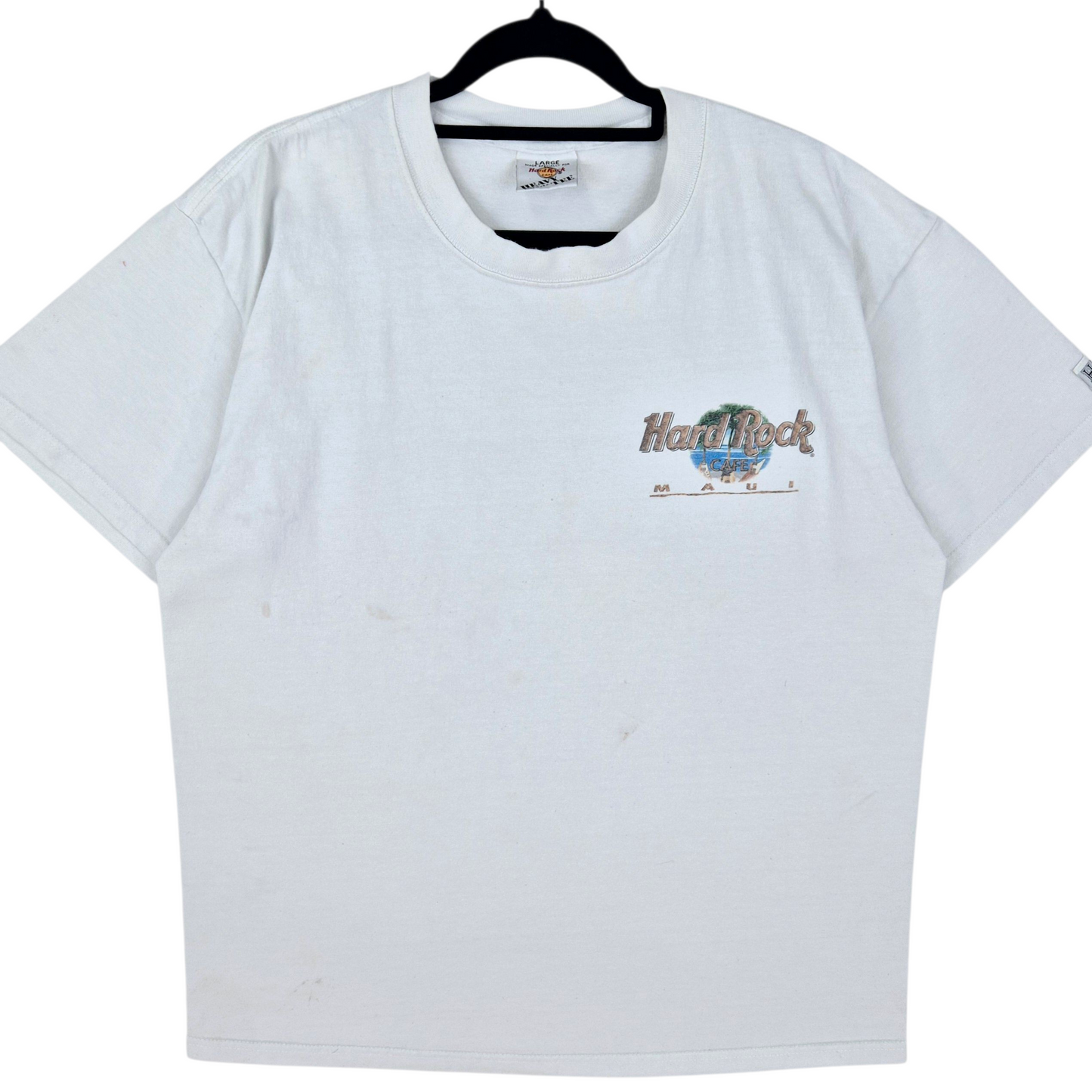 Vintage Hard Rock Cafe Maui 90's White USA Made Cotton Tee Shirt Size L
