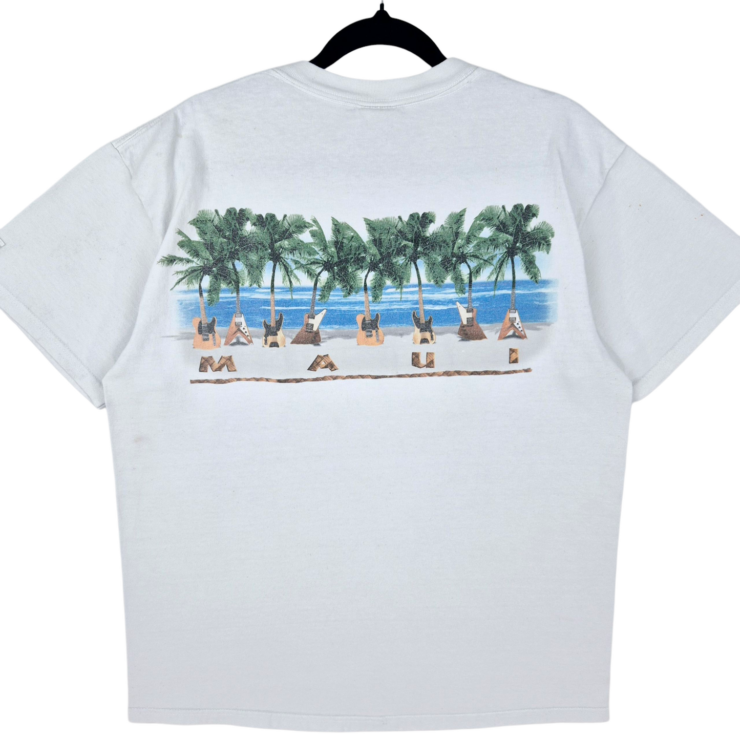 Vintage Hard Rock Cafe Maui 90's White USA Made Cotton Tee Shirt Size L