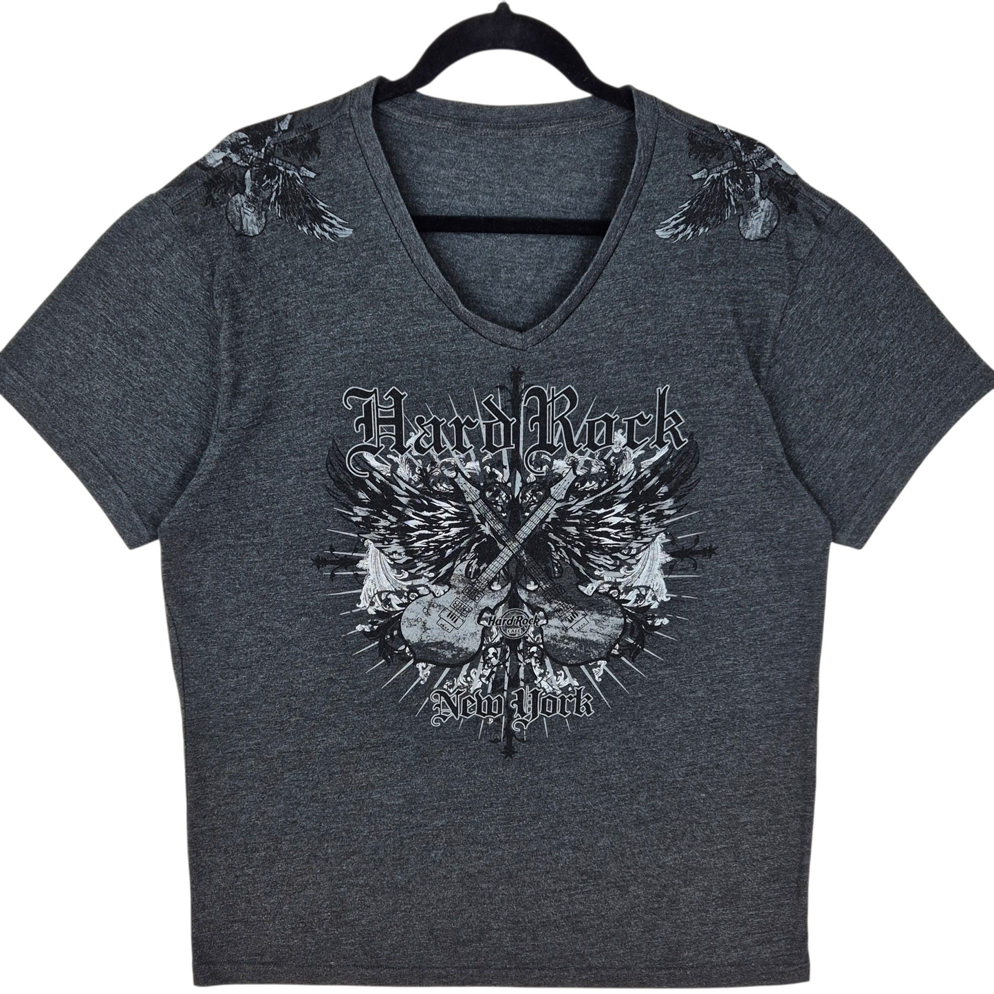 Hard Rock Cafe New York Grey V Neck Tee Shirt Size XL
