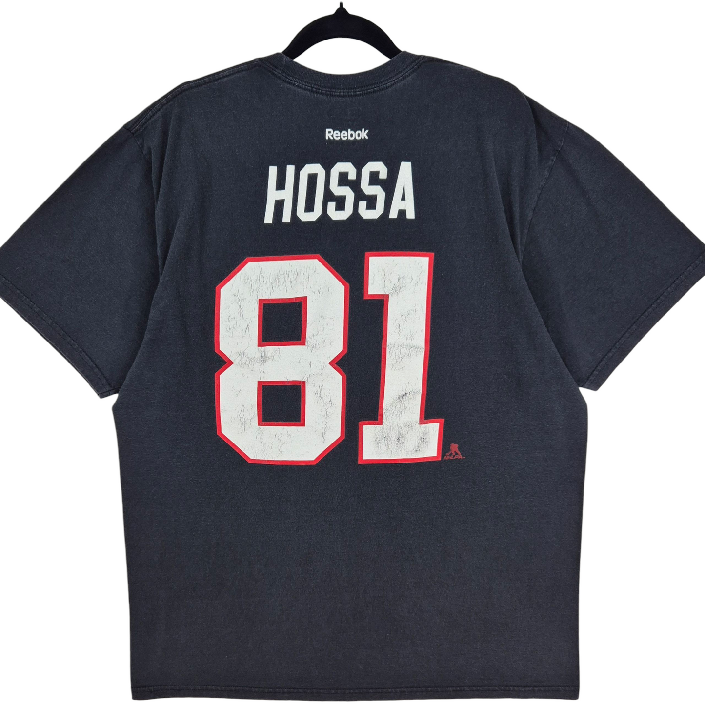 Reebok NHL Chicago Blackhawks Black Hossa 81 Cotton Tee Shirt Size XL