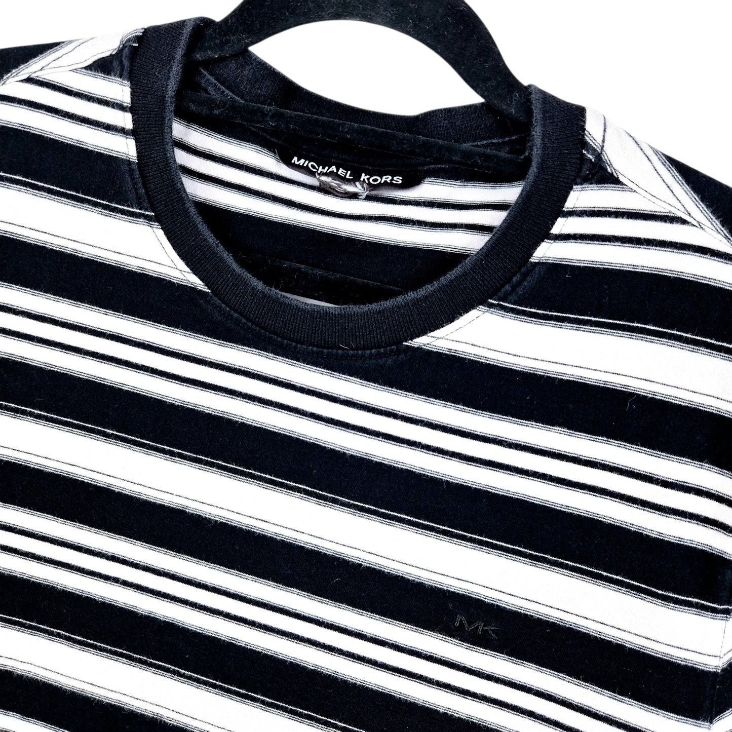 Michael Kors Black & White Striped Cotton Tee Shirt Size M