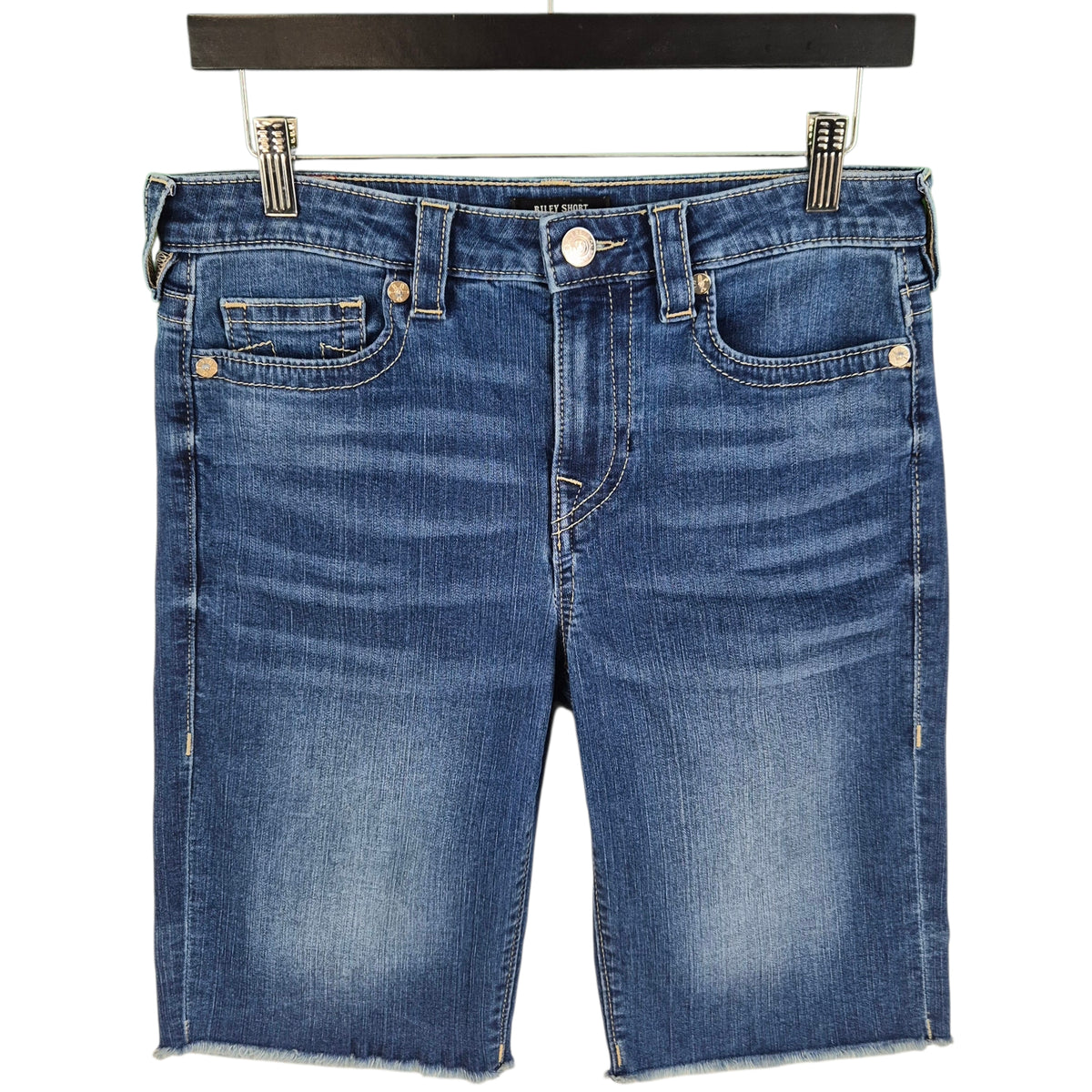 True Religion Blue Riley Mid Rise Bermuda Stretch Denim Shorts W29