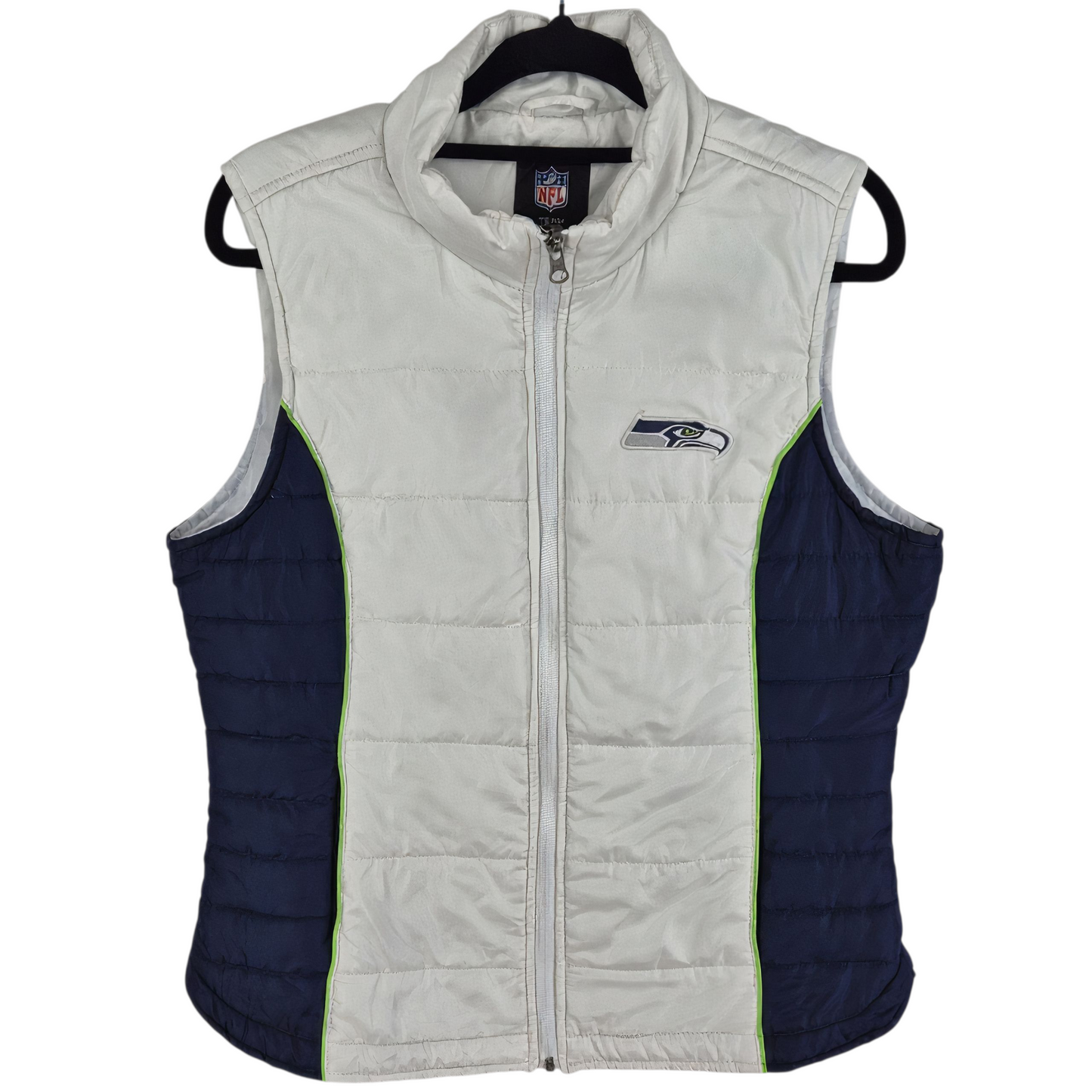 NFL Team Apparel Womens Seattle Seahawks White Padded Gilet Vest Size M