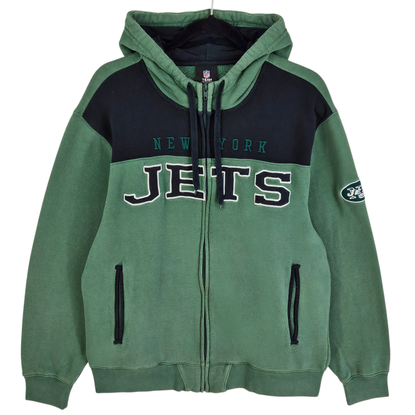 NFL Team Apparel New York Jets Black & Green Zip Hoodie Size M