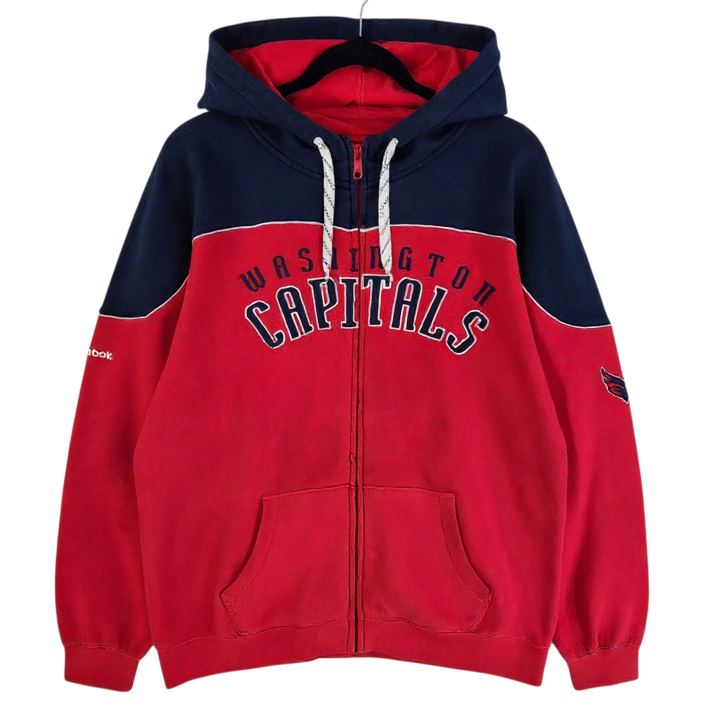 Vintage Reebok NHL Washington Capitals Red & Blue Zip Hoodie Size XL
