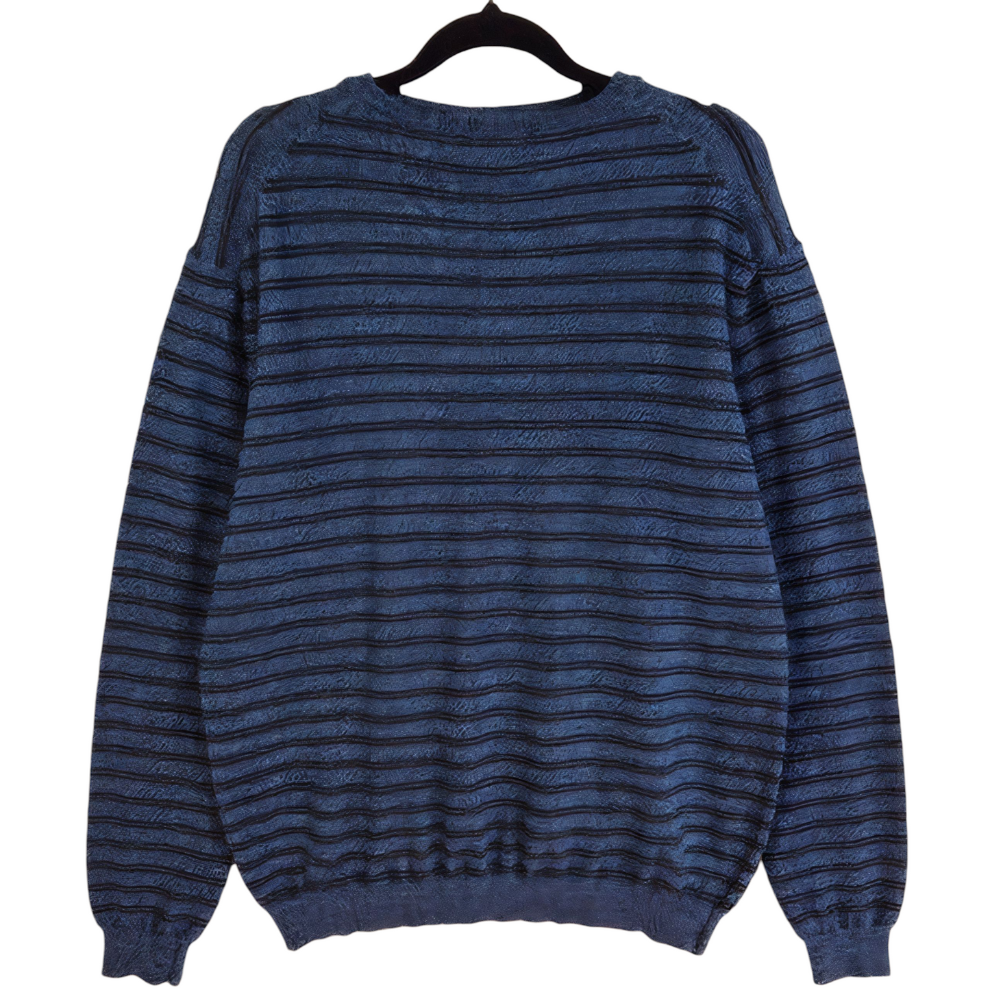 Calvin Klein Dark Blue Striped Merino Wool V Neck Knit Sweater Size XL