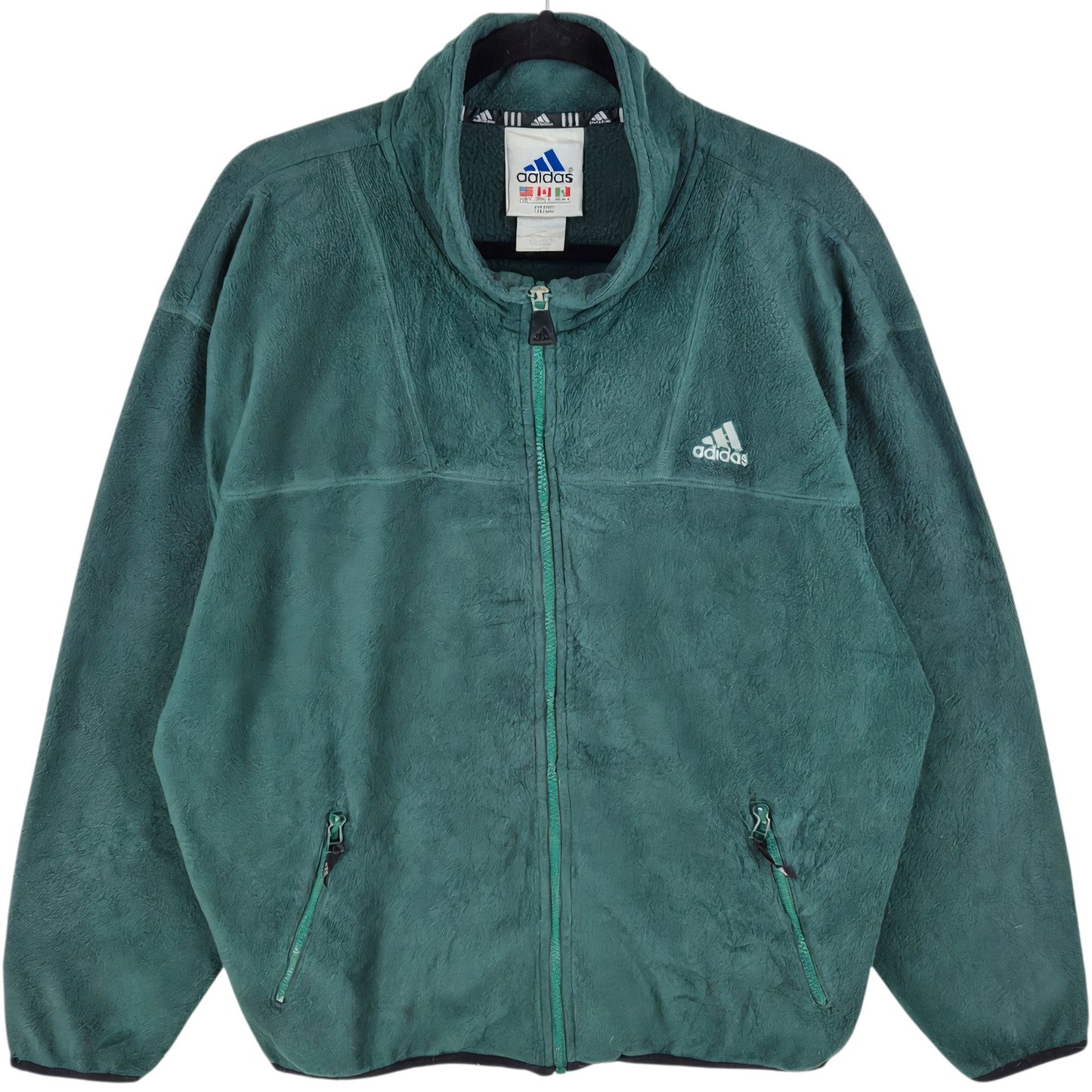 Vintage Adidas 90's Green Fleece Zip Jacket Size L