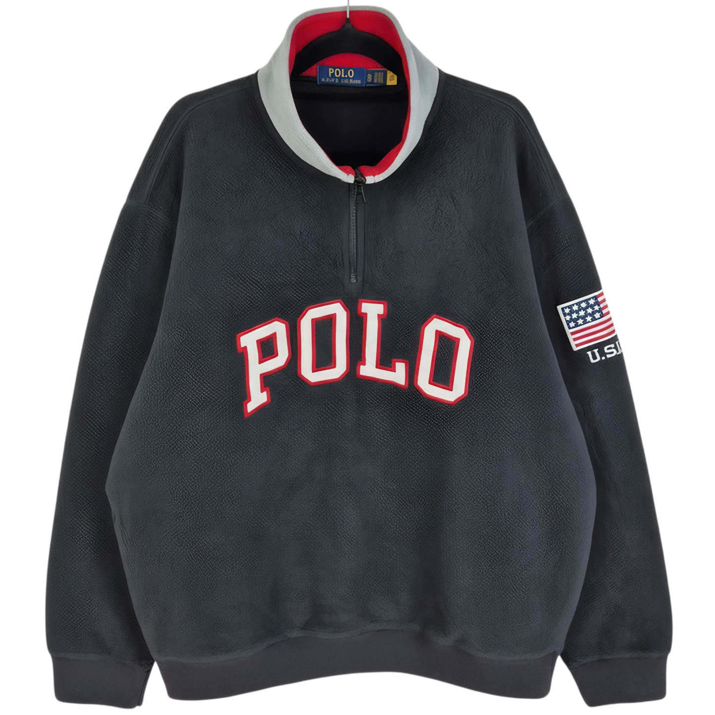 Polo Ralph Lauren Black Quarter Zip Fleece Jumper Size XL