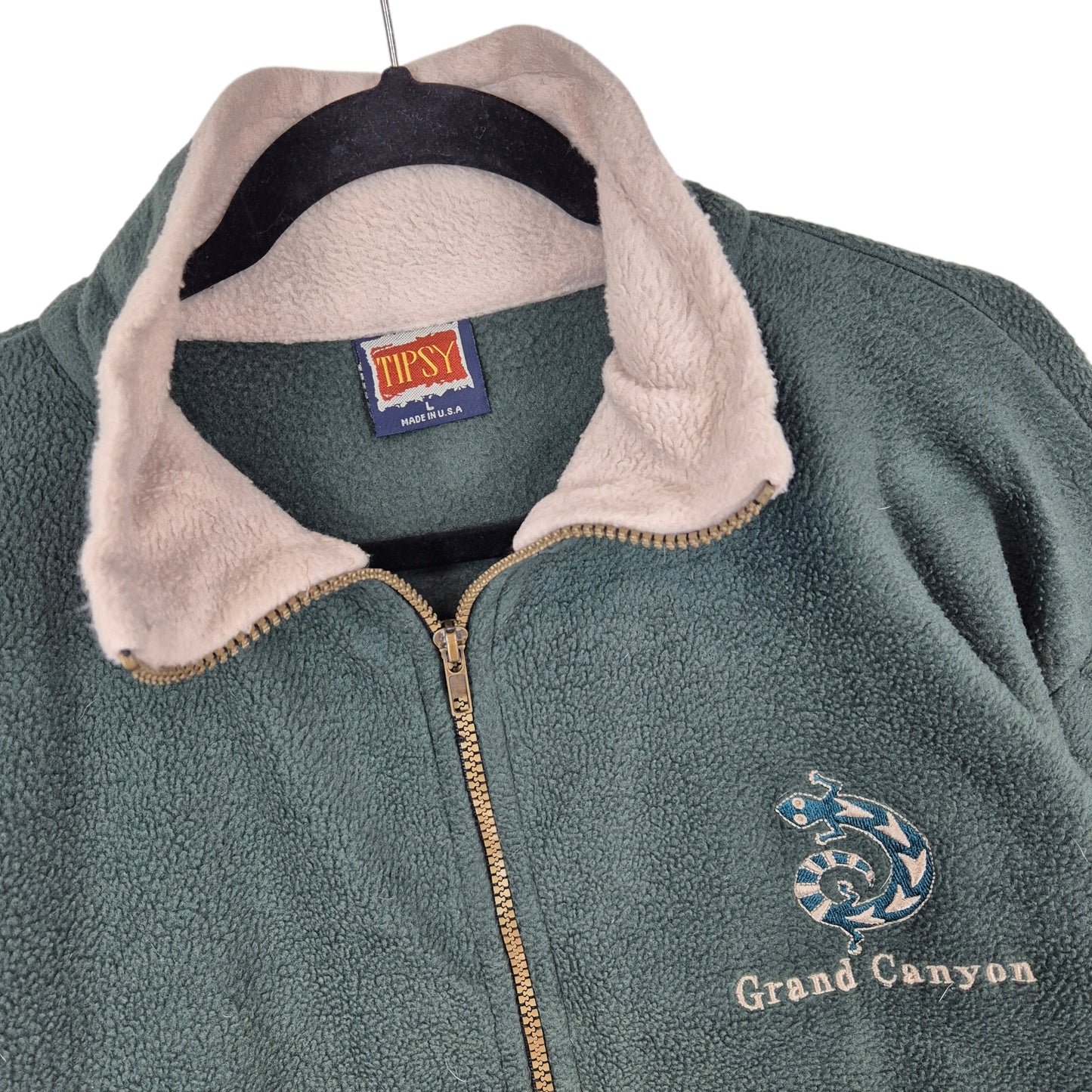 Vintage 80's Grand Canyon Green USA Made Full Zip Fleece Jumper Size L