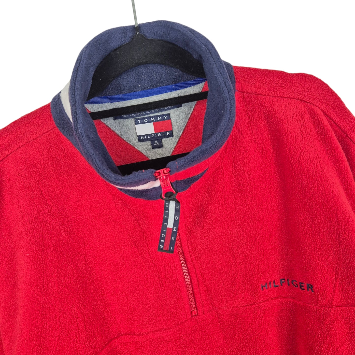 Vintage Tommy Hilfiger 90's Red Quarter Zip Fleece Jumper Size M