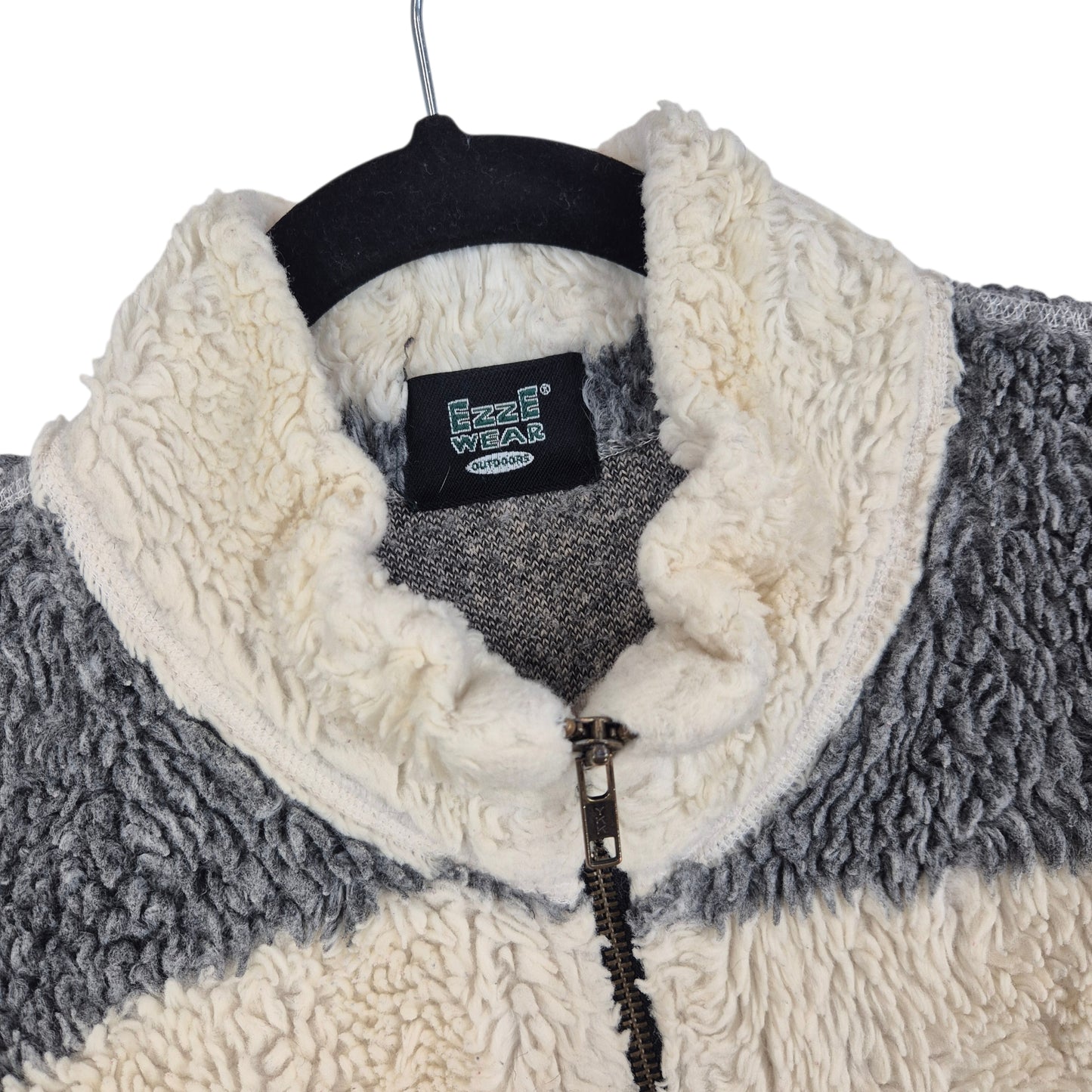 Vintage Ezze Wear White & Grey Heavy Full Zip Fleece Jacket Size L