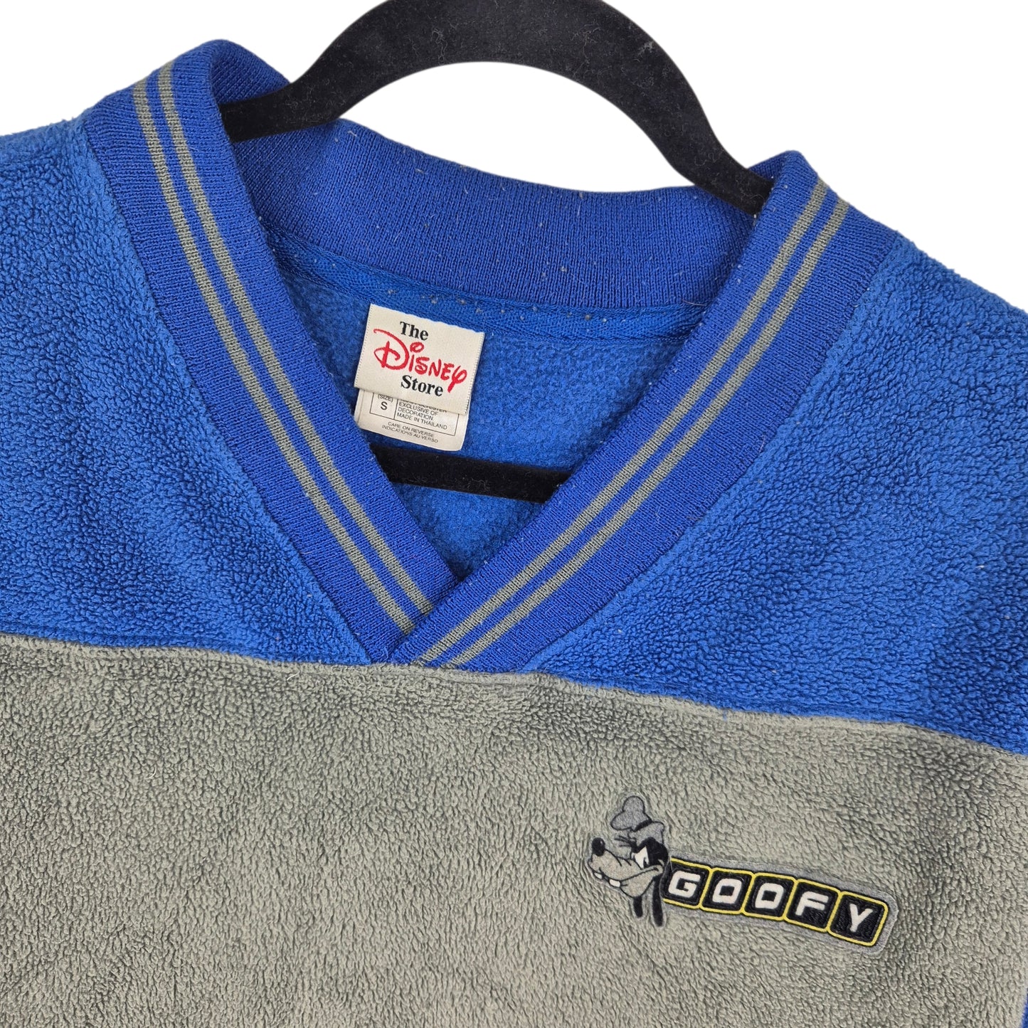 Vintage Disney Goofy Grey & Blue V Neck Fleece Jumper Size S