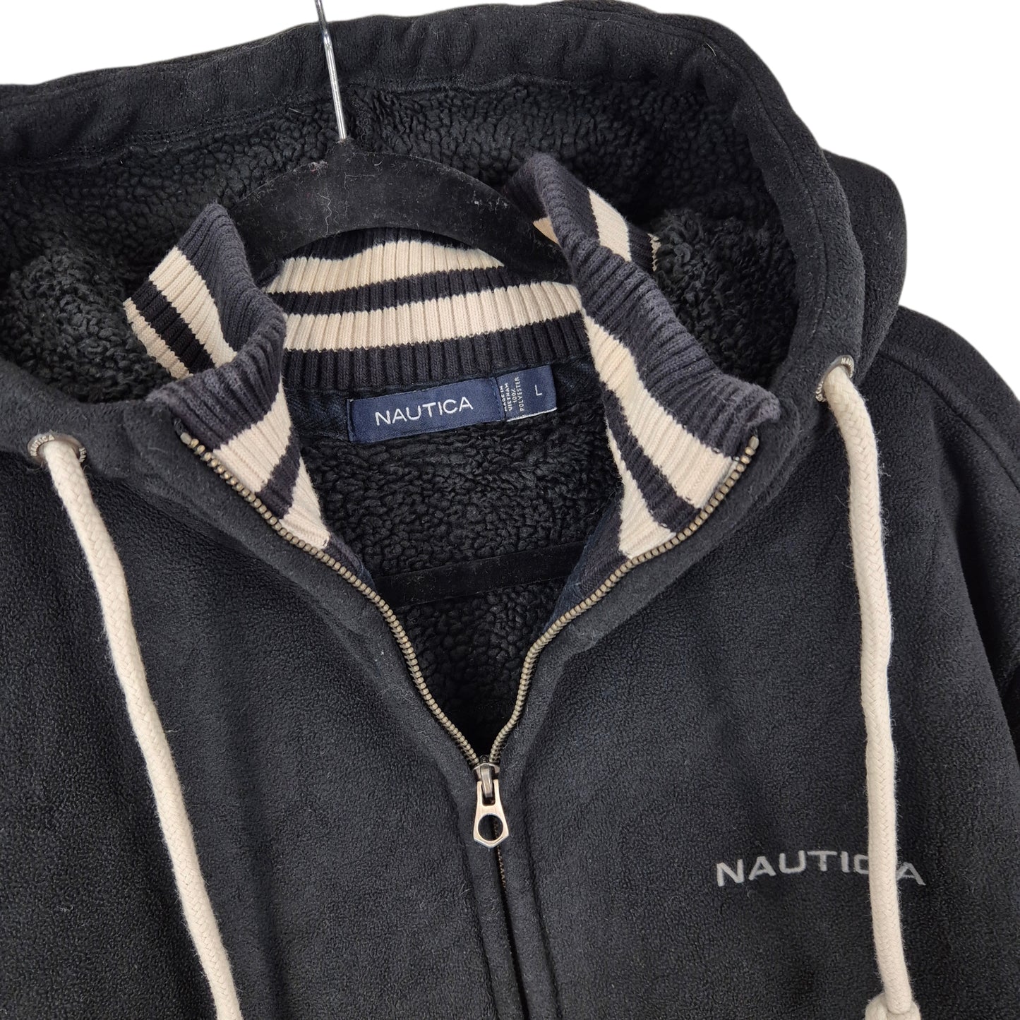 Nautica Black Heavy Full Zip Fleece Hoodie Size L
