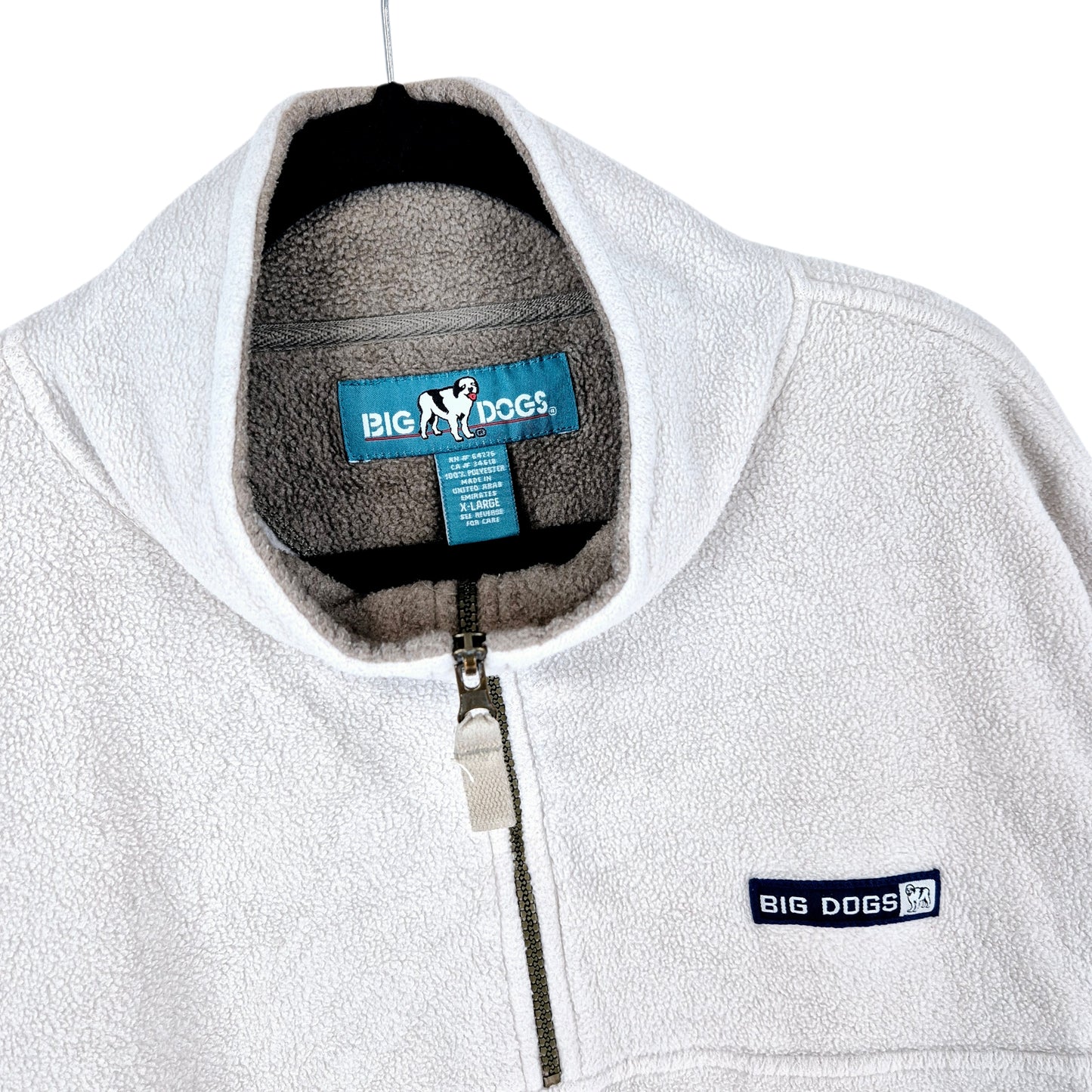 Vintage Big Dogs 90's Cream White Quarter Zip Fleece Jumper Size XL