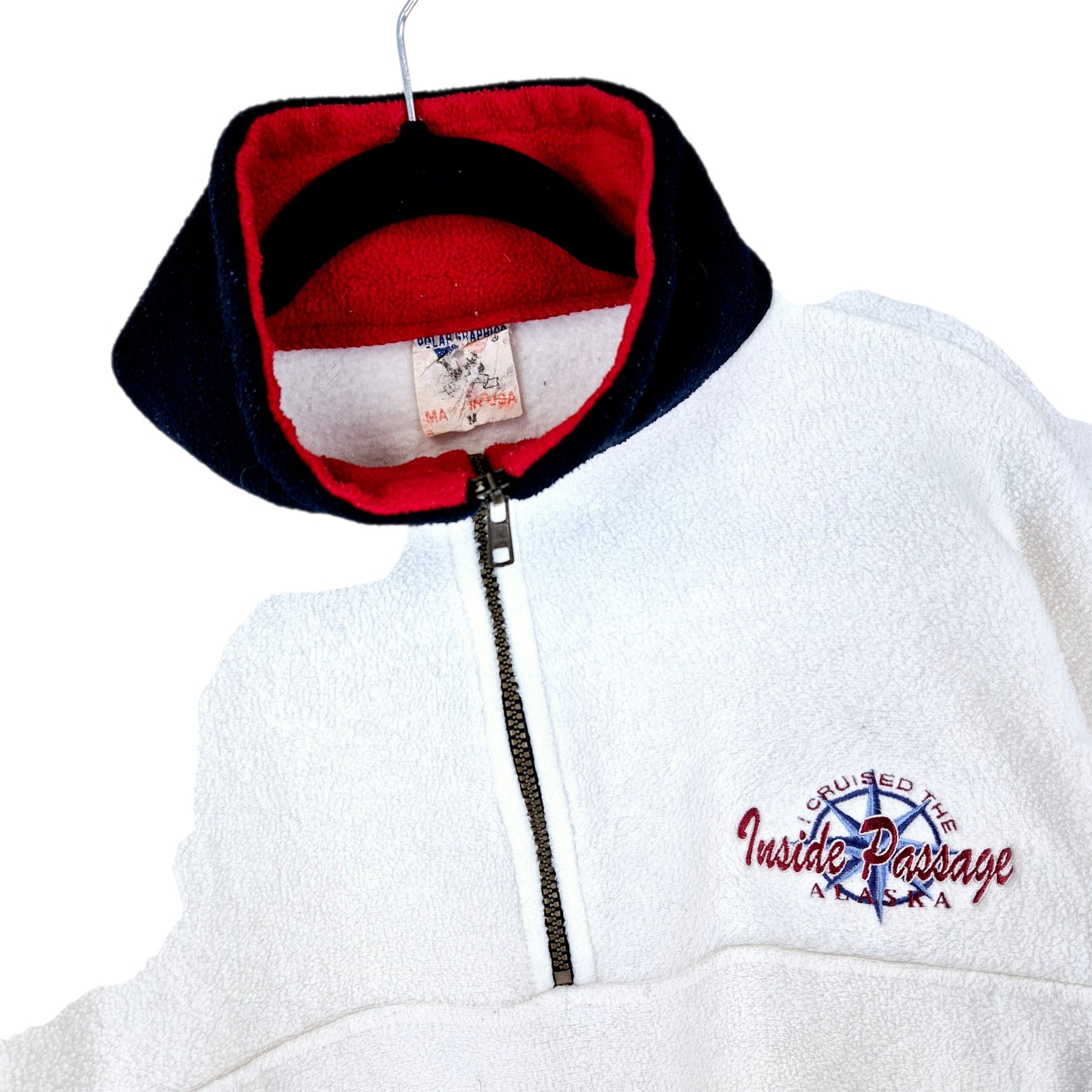 Vintage Inside Passage Alaska White Quarter Zip Fleece Jumper Size M