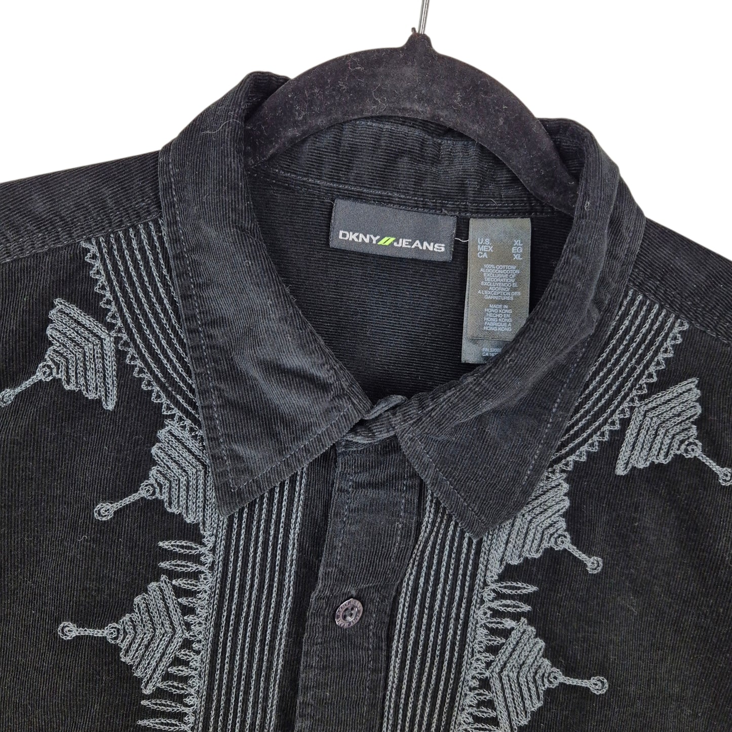 DKNY Jeans Black Long Sleeve Corduroy Button Shirt Size XL
